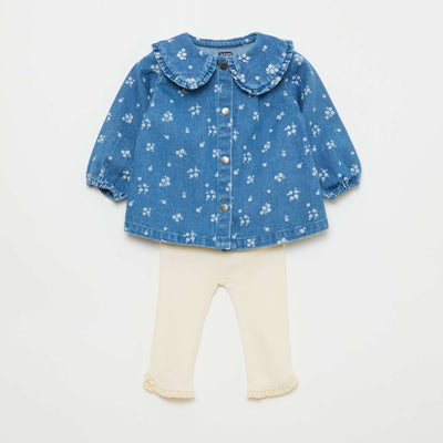 Ensemble blouse en jean + legging - 2 pièces BLEU