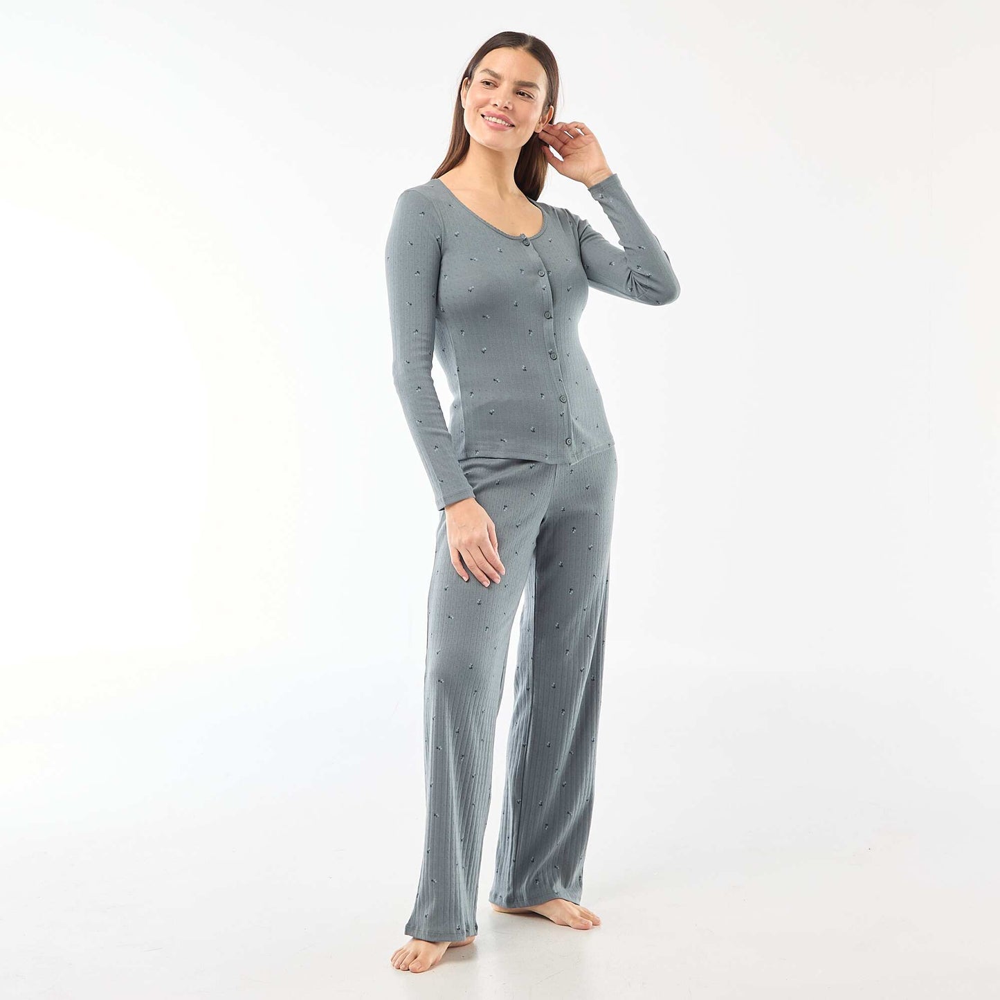 Pyjama long maille pointelle - 2 pièces BLEU