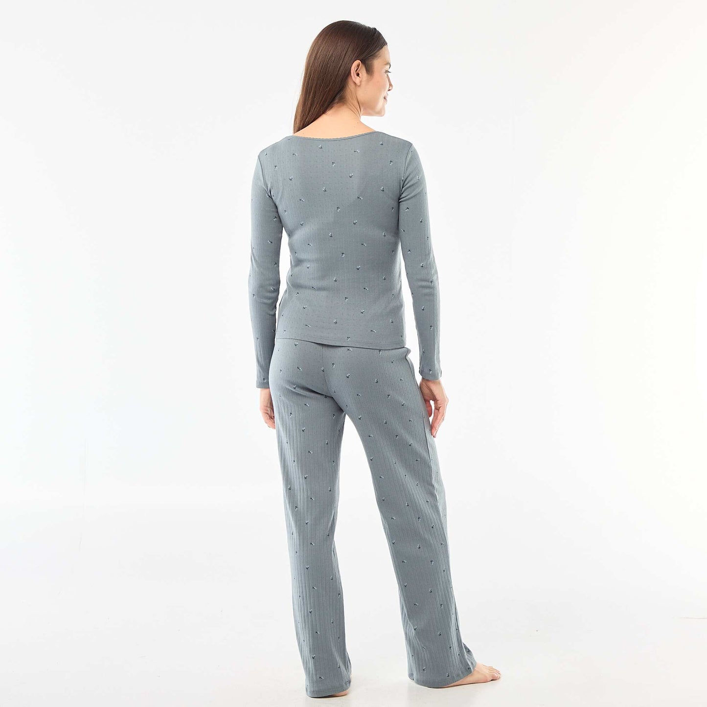 Pyjama long maille pointelle - 2 pièces BLEU