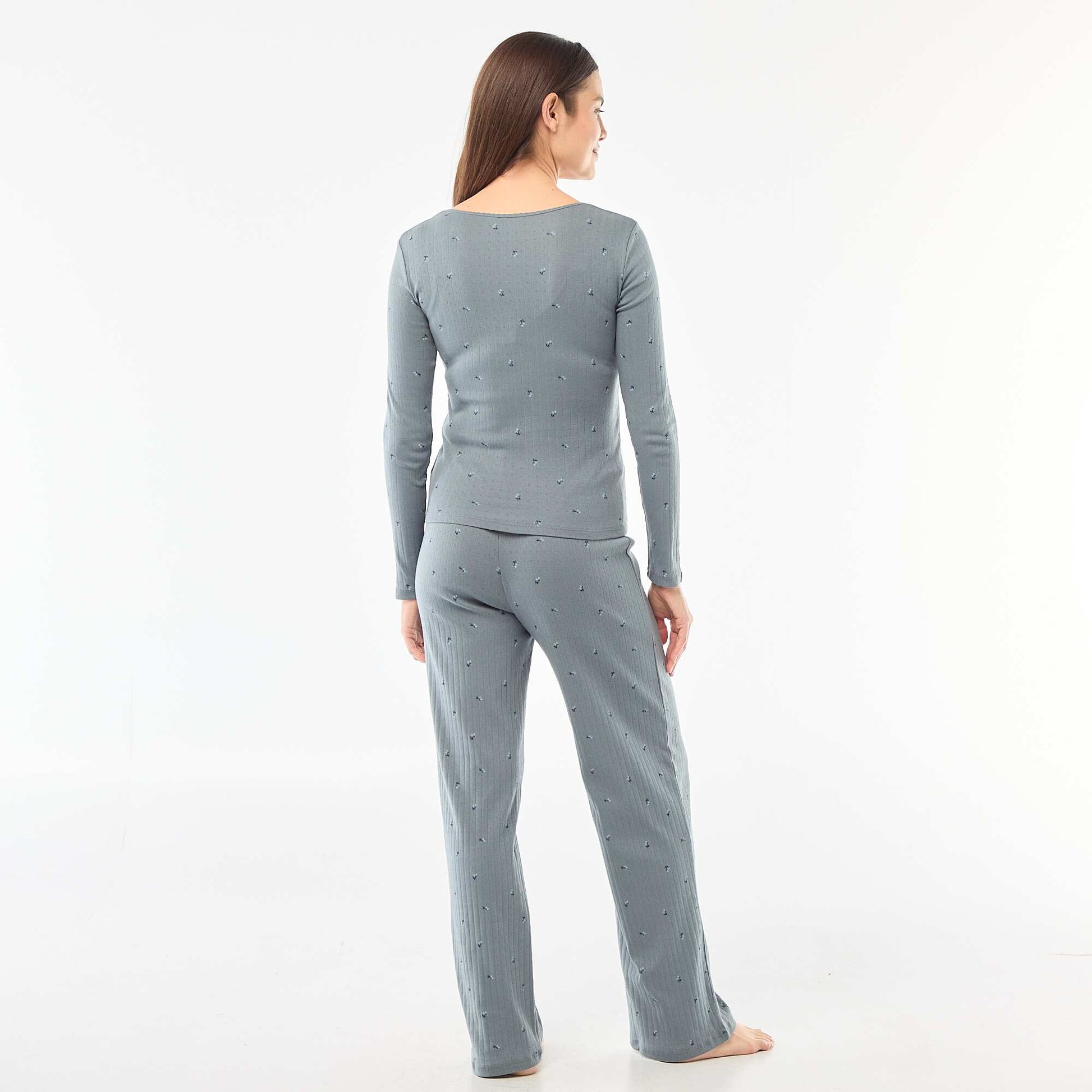 Pyjama long maille pointelle - 2 pièces BLEU
