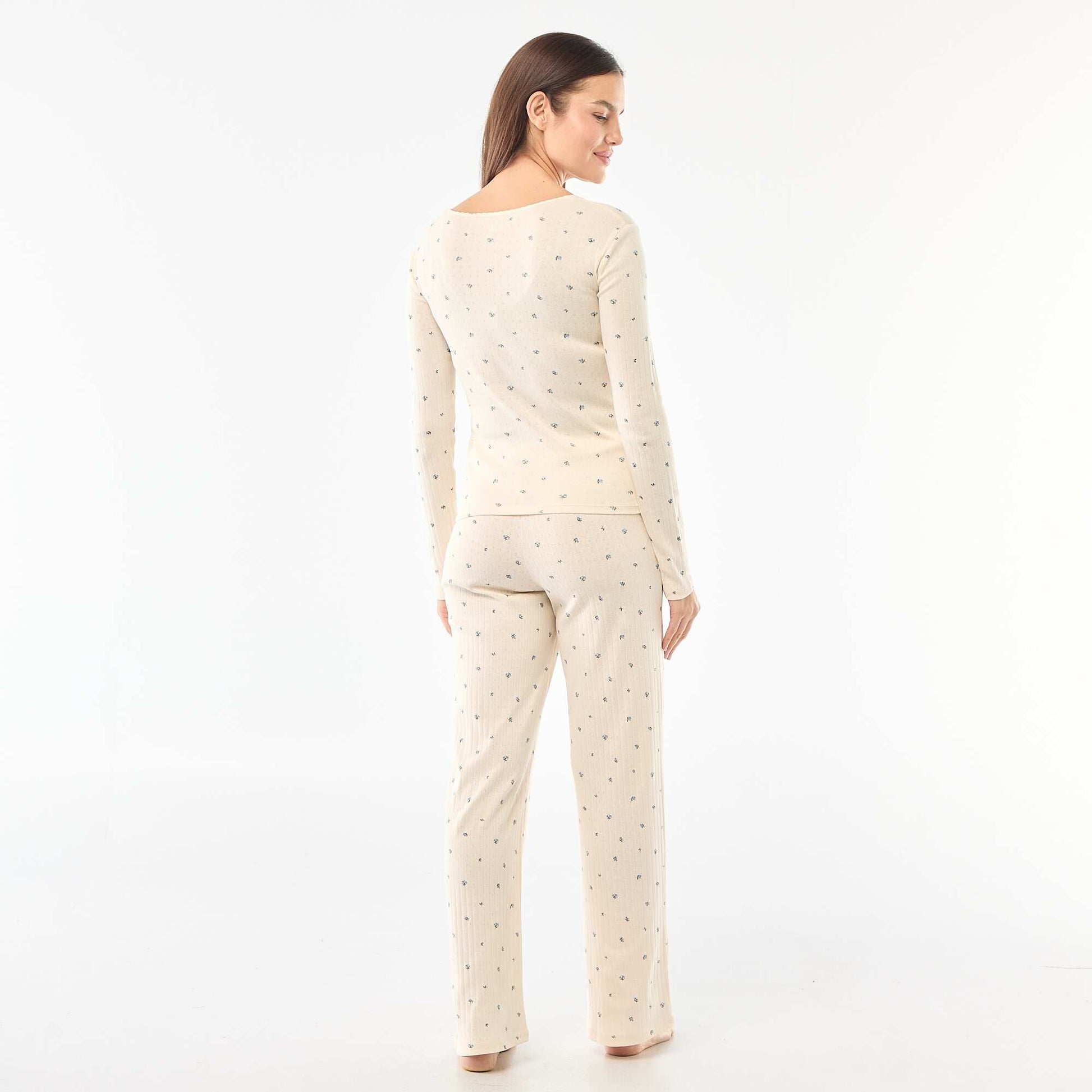 Pyjama long maille pointelle - 2 pièces BLANC