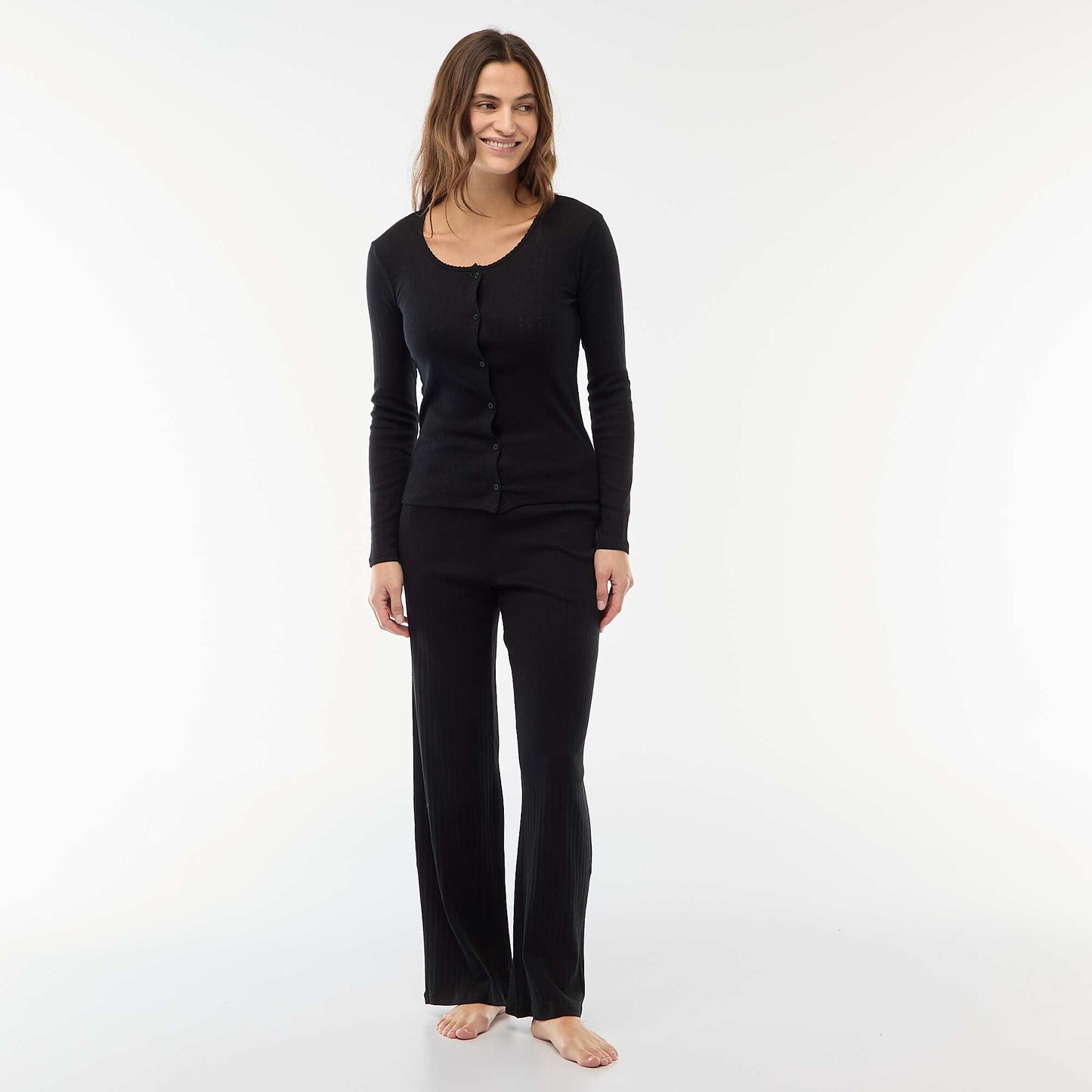 Pyjama long maille pointelle - 2 pièces NOIR