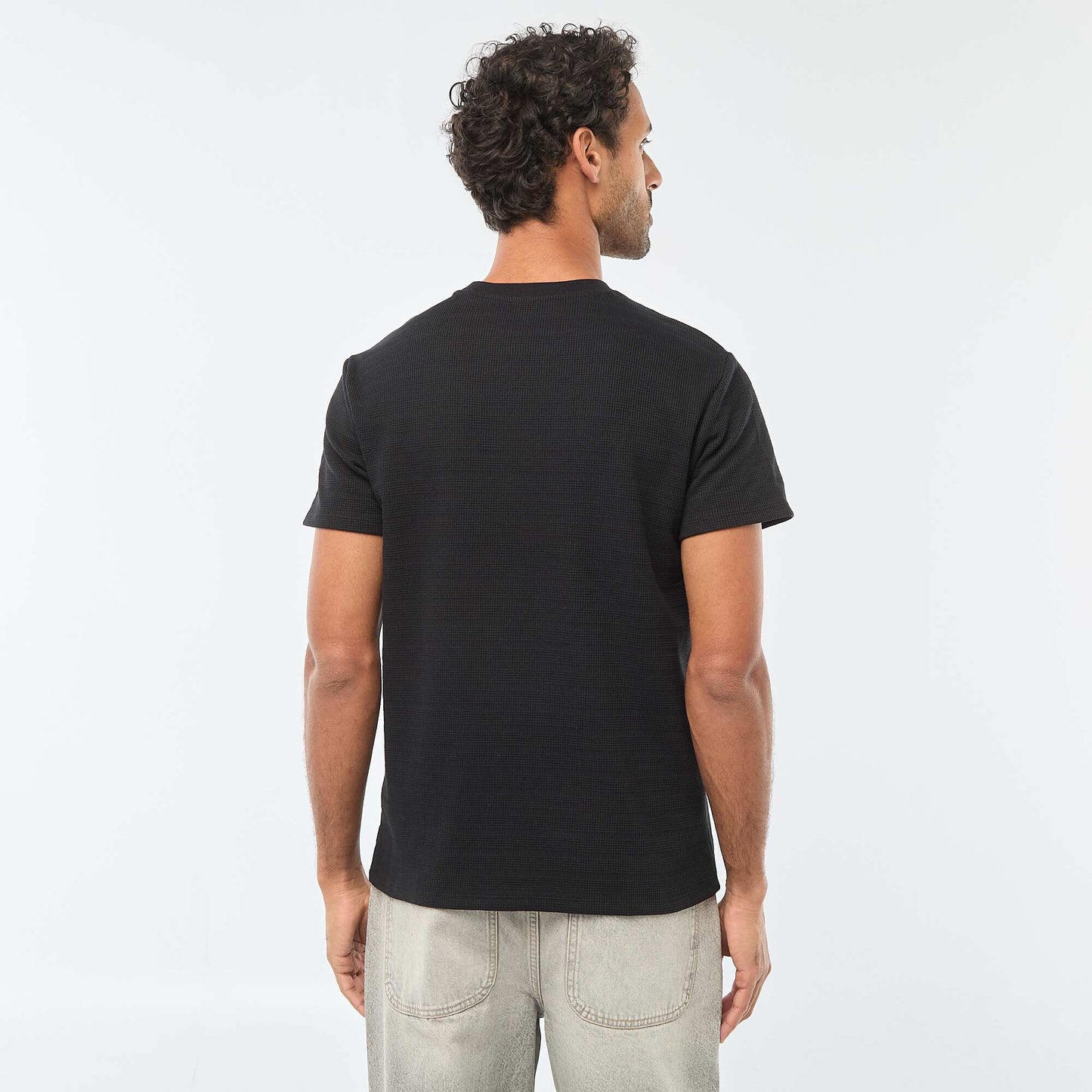 T-shirt manches courtes en maille gaufrée NOIR