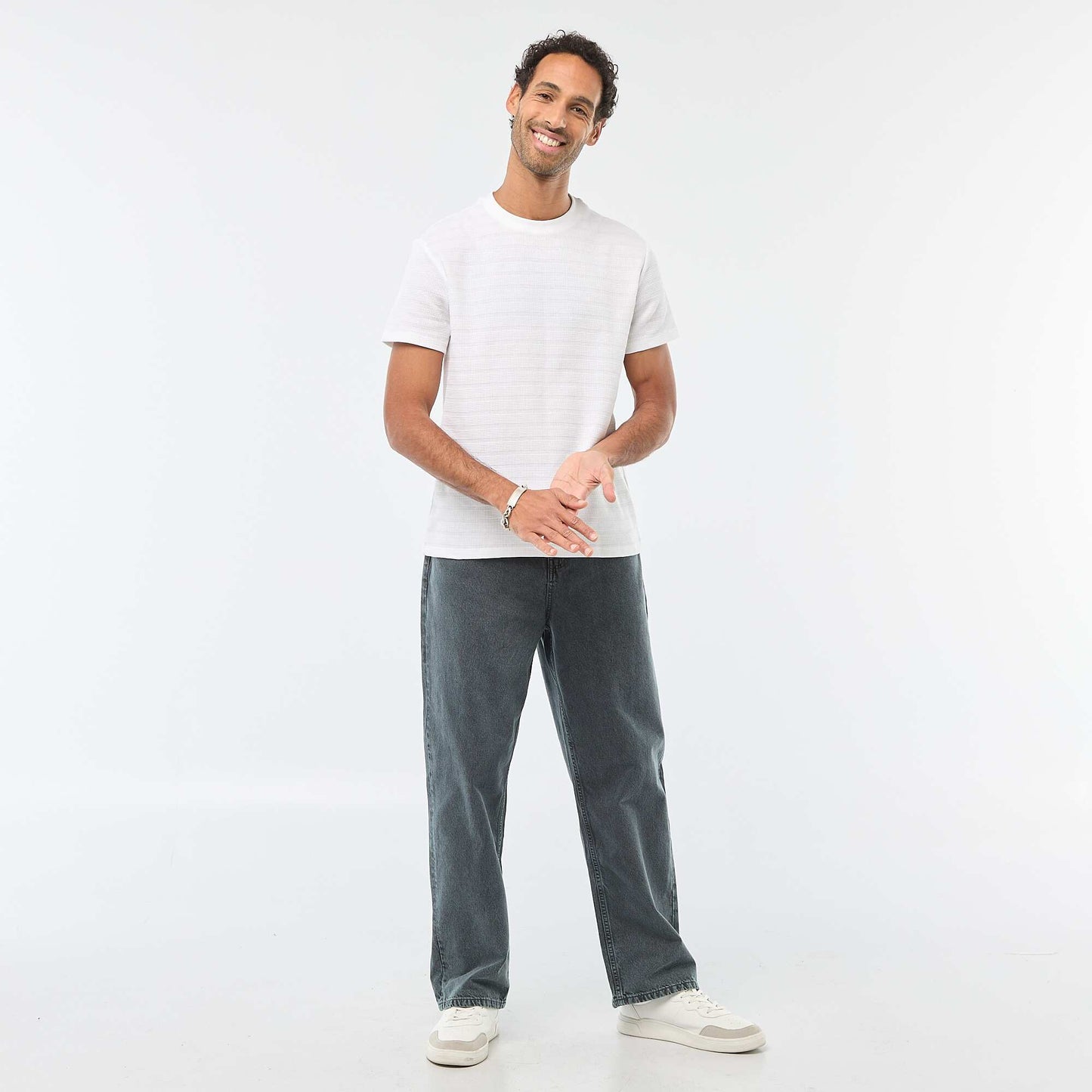 T-shirt manches courtes en maille gaufrée BLANC