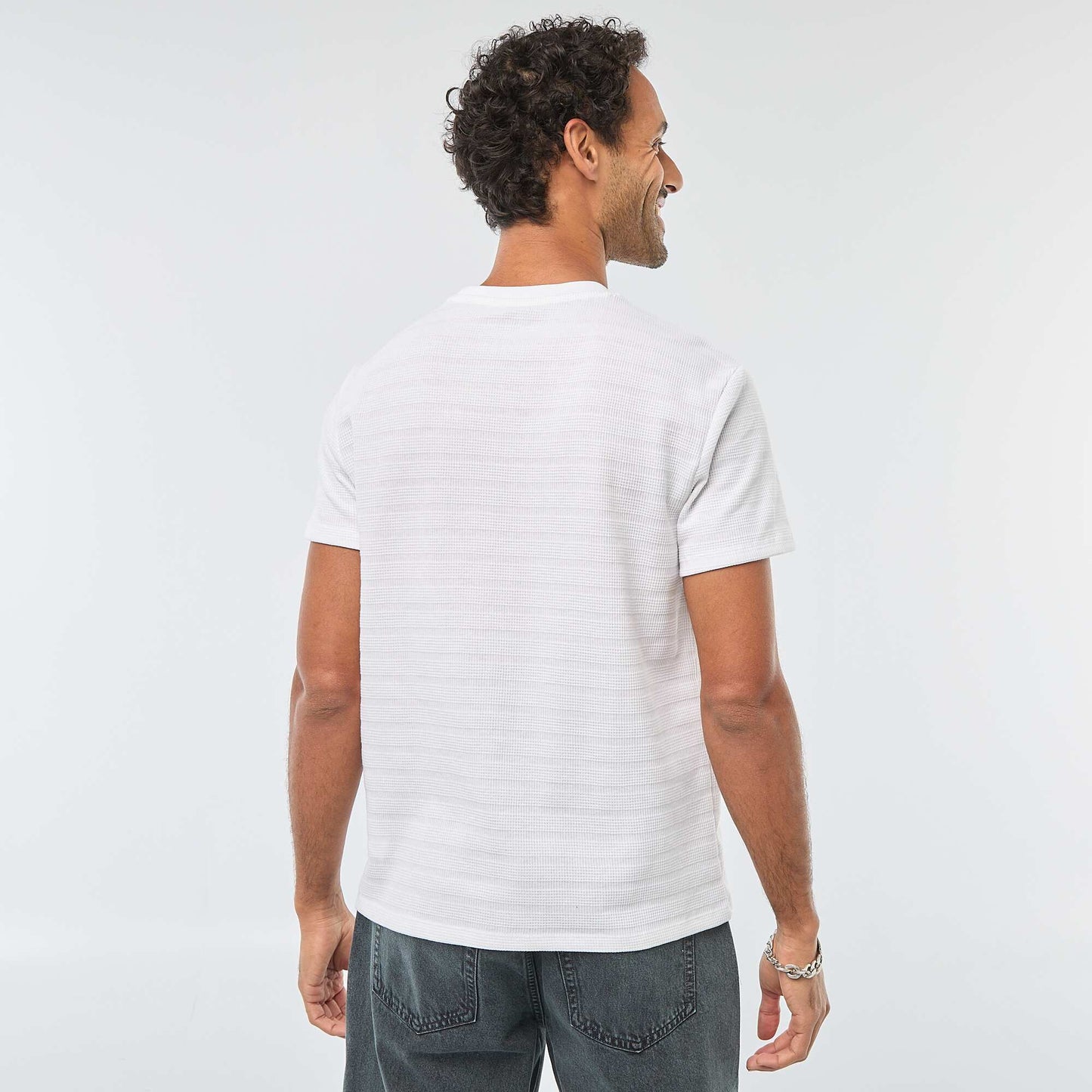 T-shirt manches courtes en maille gaufrée BLANC