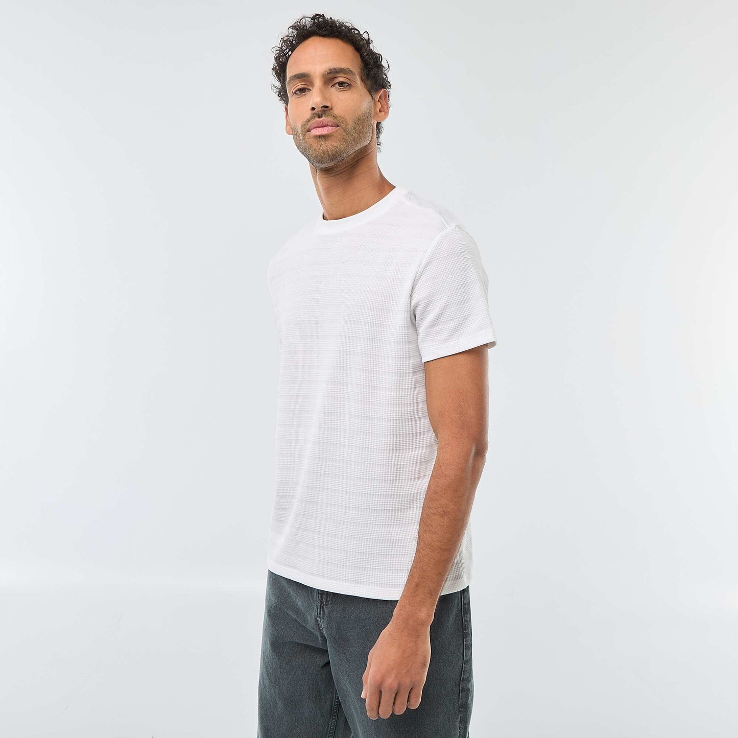 T-shirt manches courtes en maille gaufrée BLANC