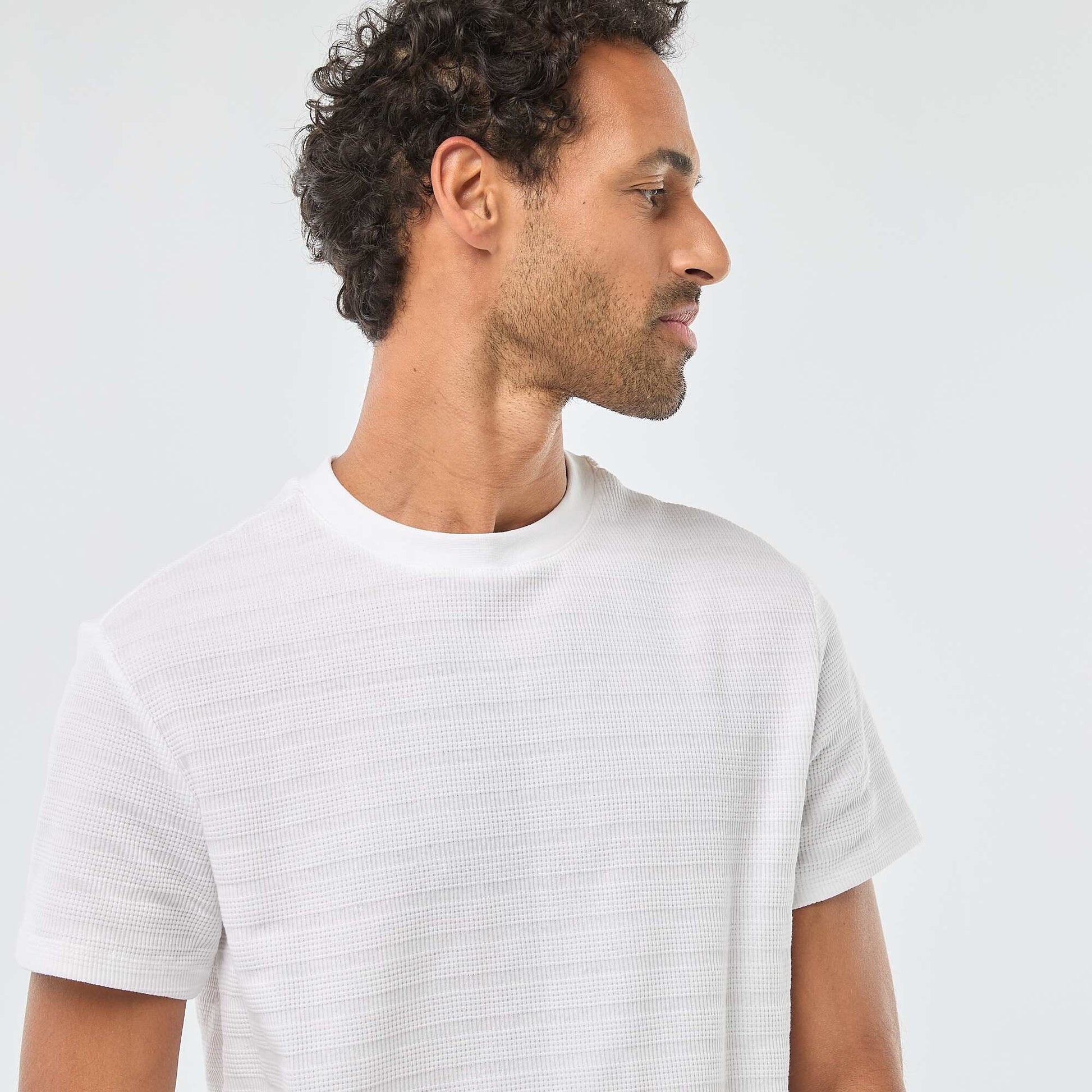 T-shirt manches courtes en maille gaufrée BLANC