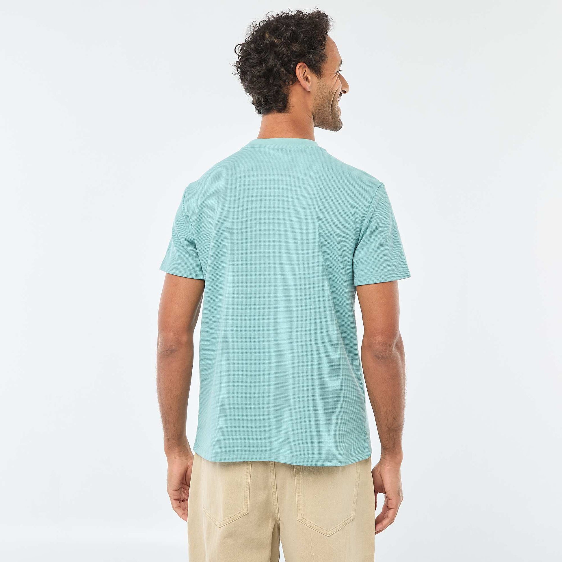 T-shirt manches courtes en maille gaufrée BLEU