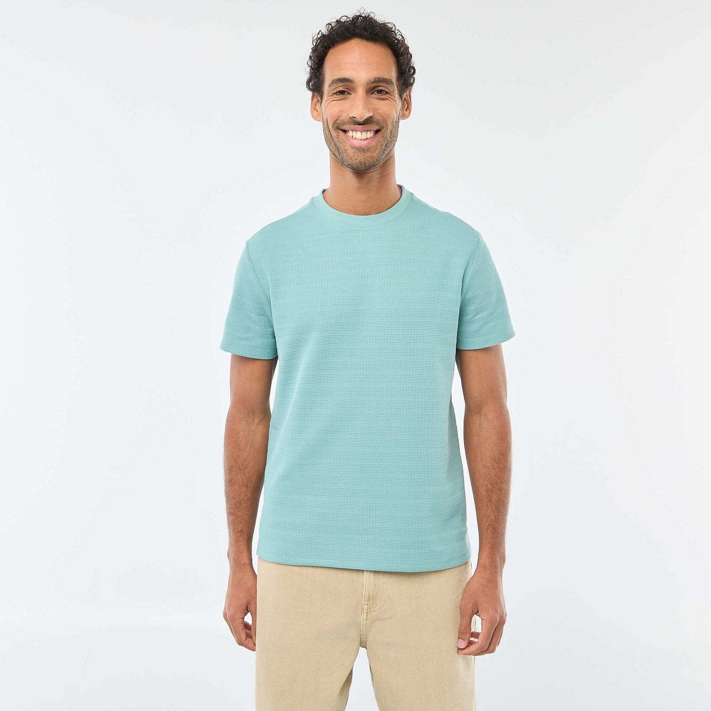 T-shirt manches courtes en maille gaufrée BLEU