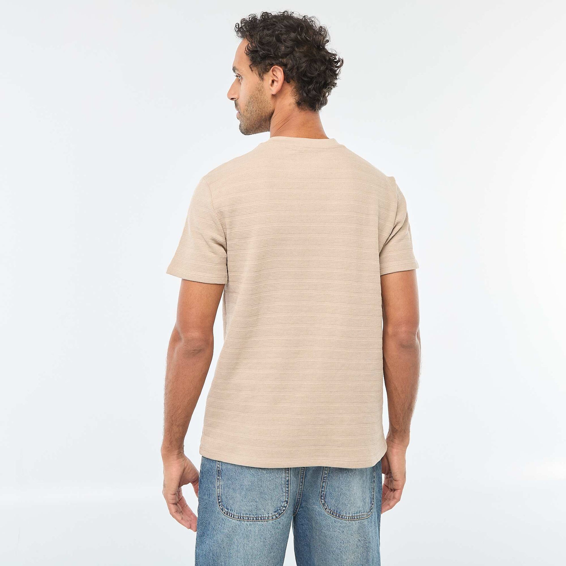 T-shirt manches courtes en maille gaufrée BEIGE