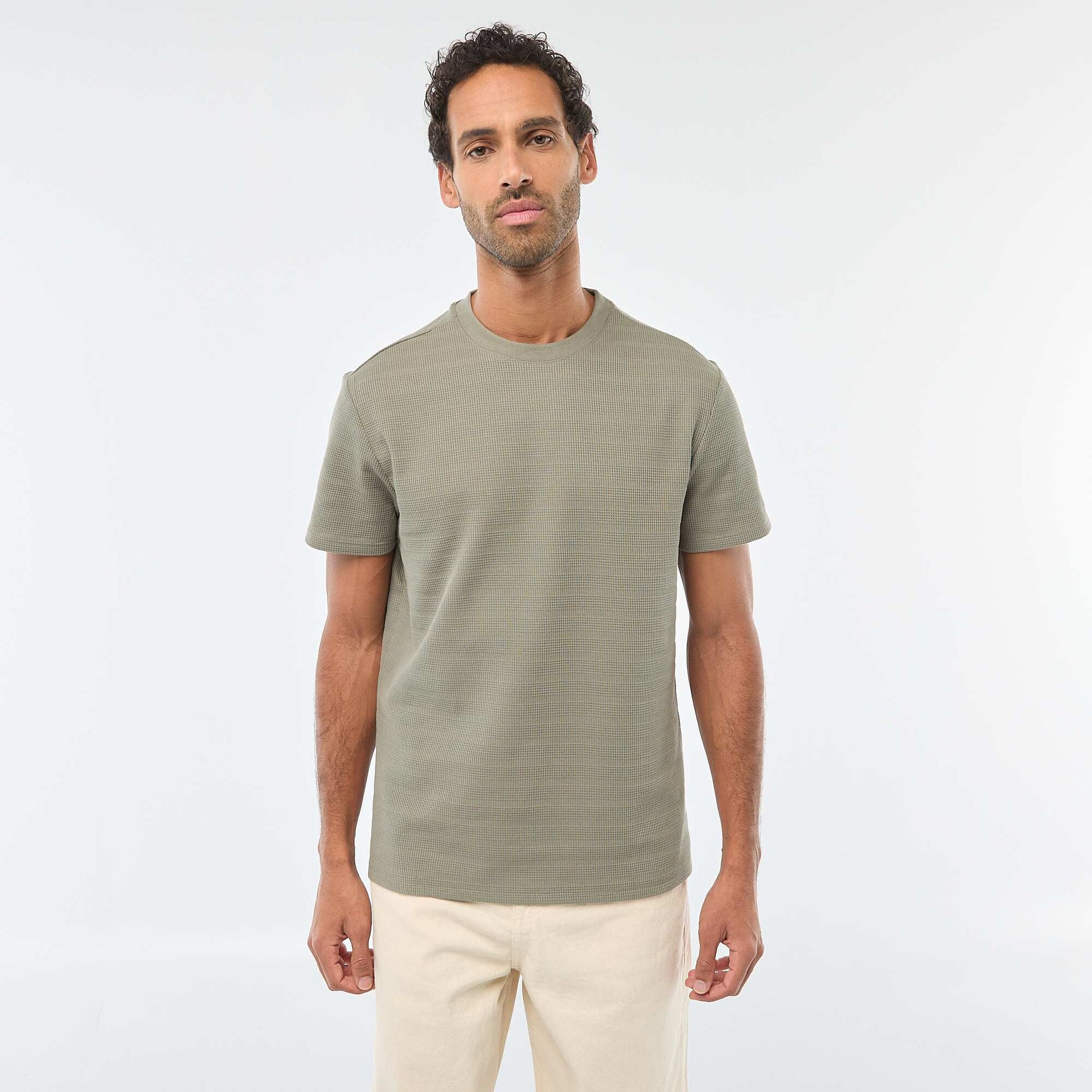 T-shirt manches courtes en maille gaufrée VERT