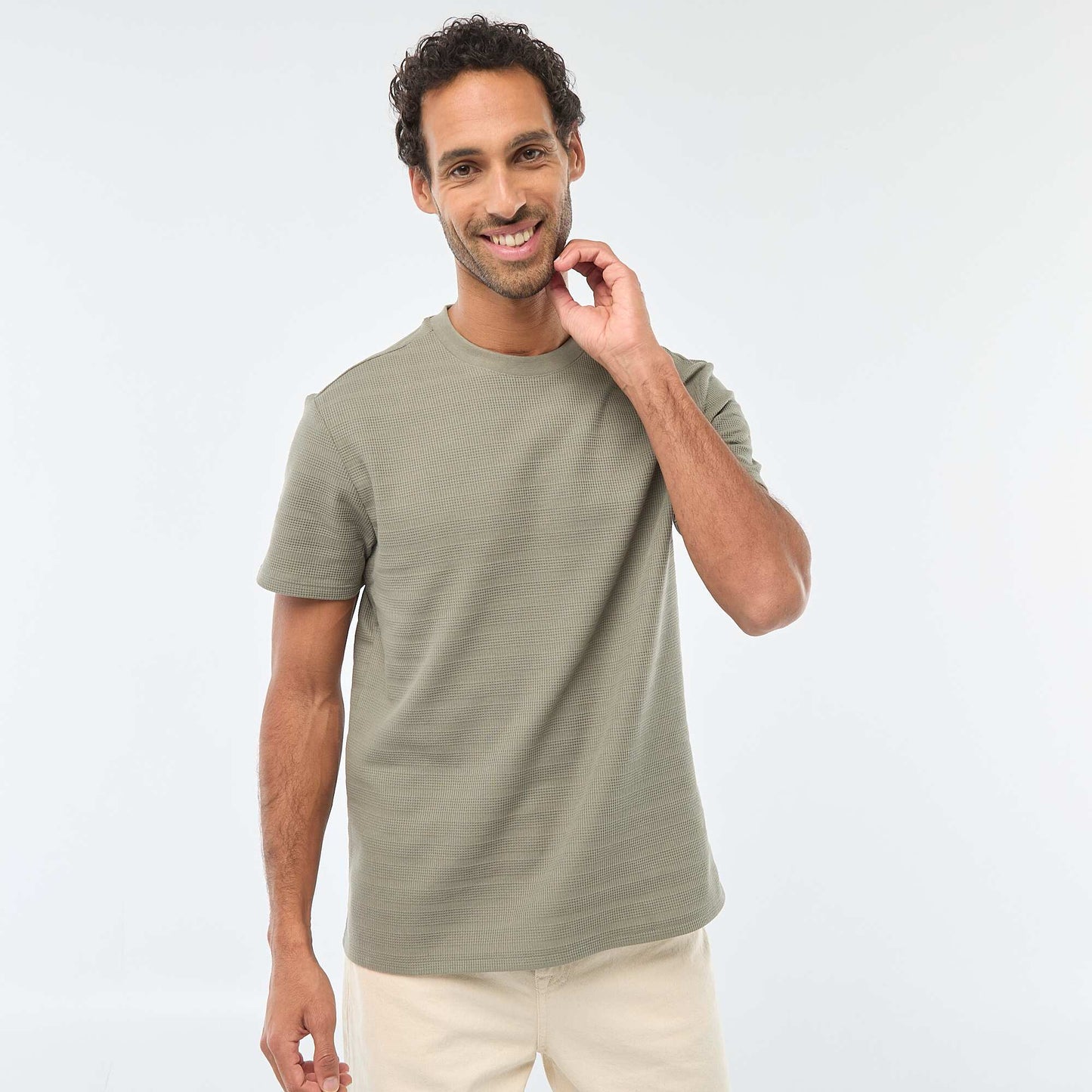 T-shirt manches courtes en maille gaufrée VERT