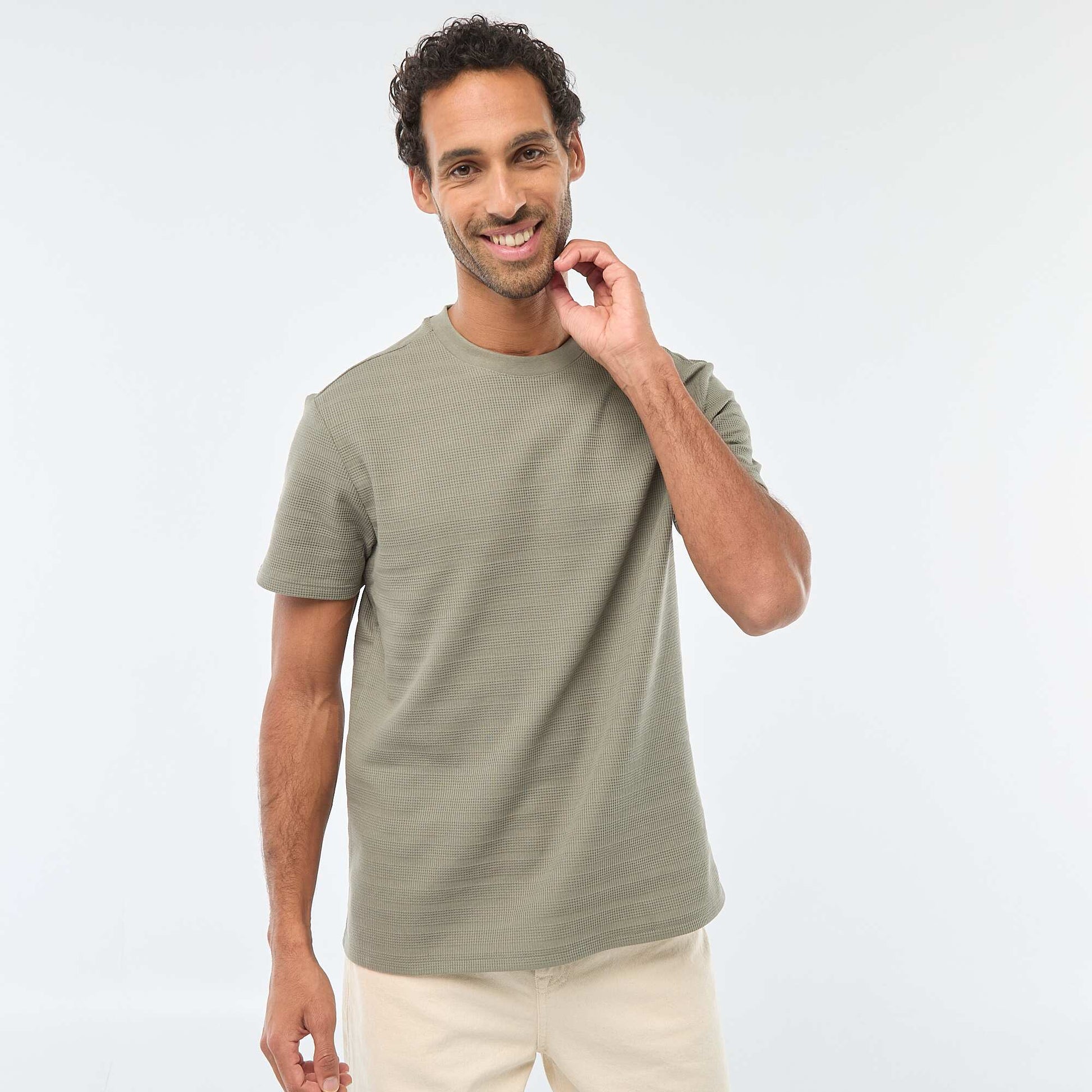 T-shirt manches courtes en maille gaufrée VERT