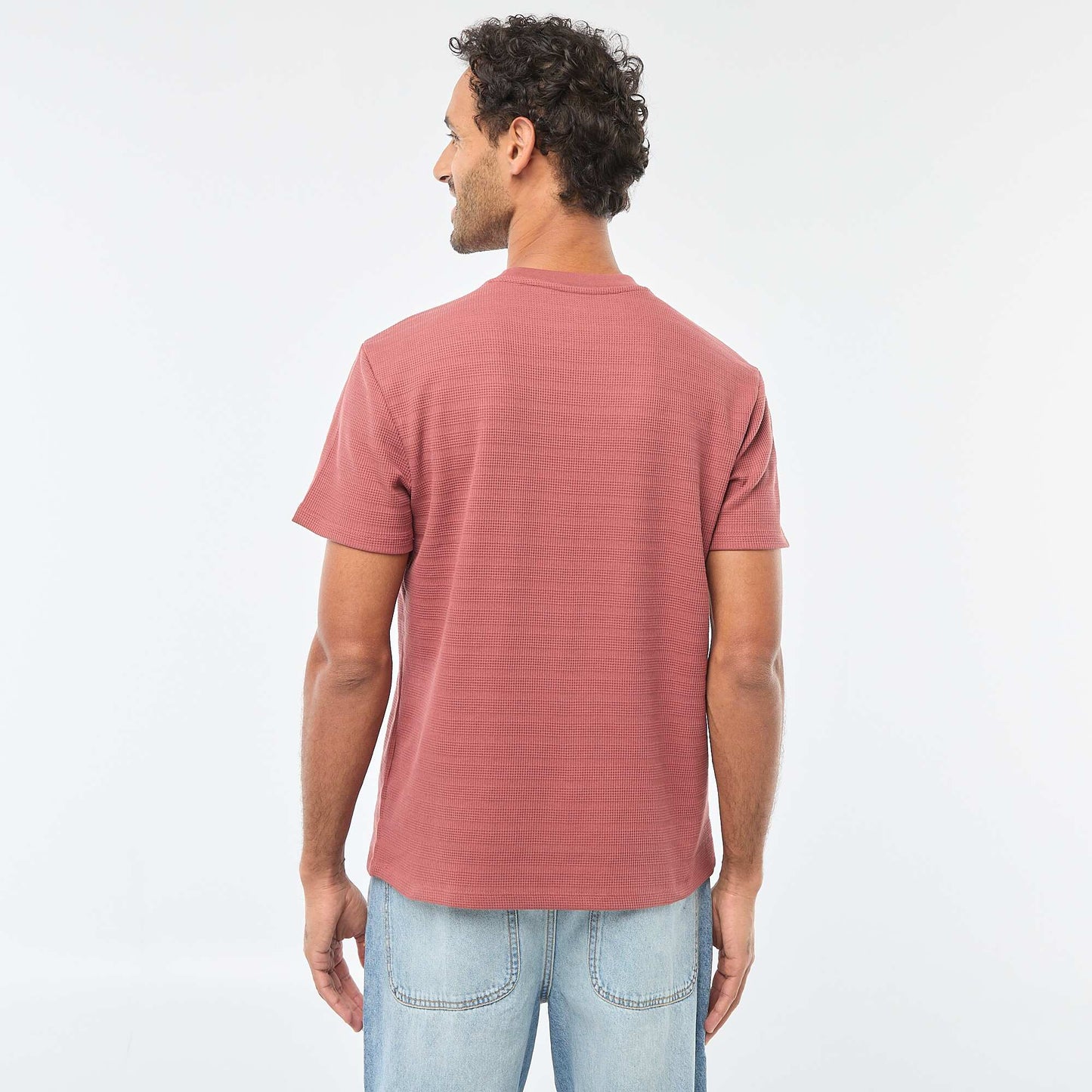 T-shirt manches courtes en maille gaufrée ROUGE