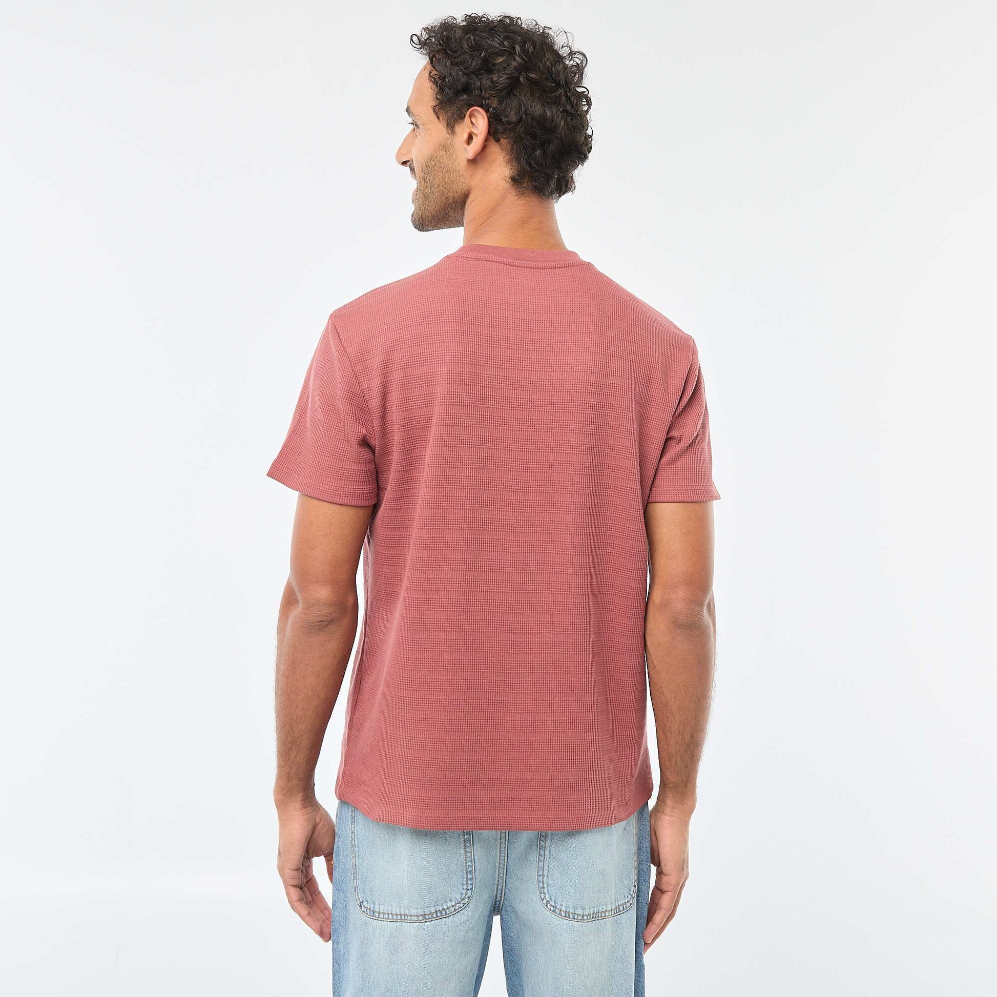 T-shirt manches courtes en maille gaufrée ROUGE