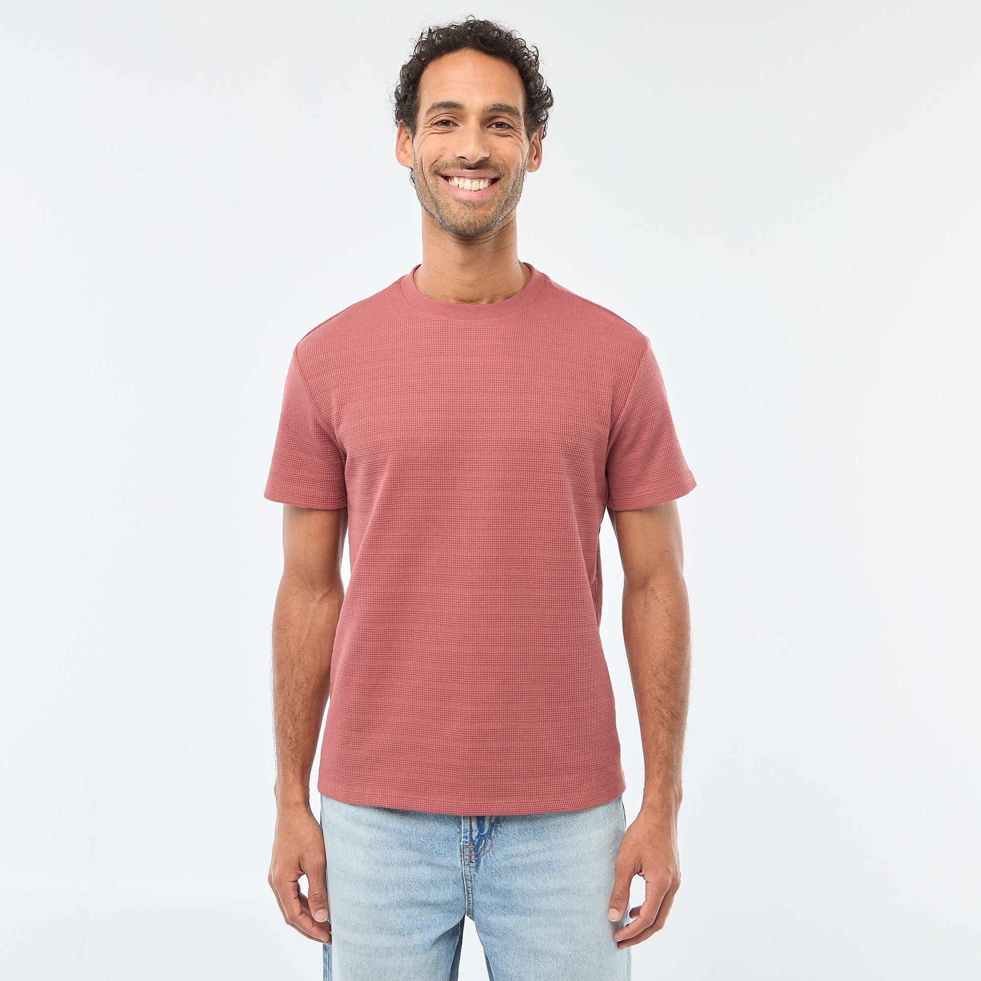 T-shirt manches courtes en maille gaufrée ROUGE
