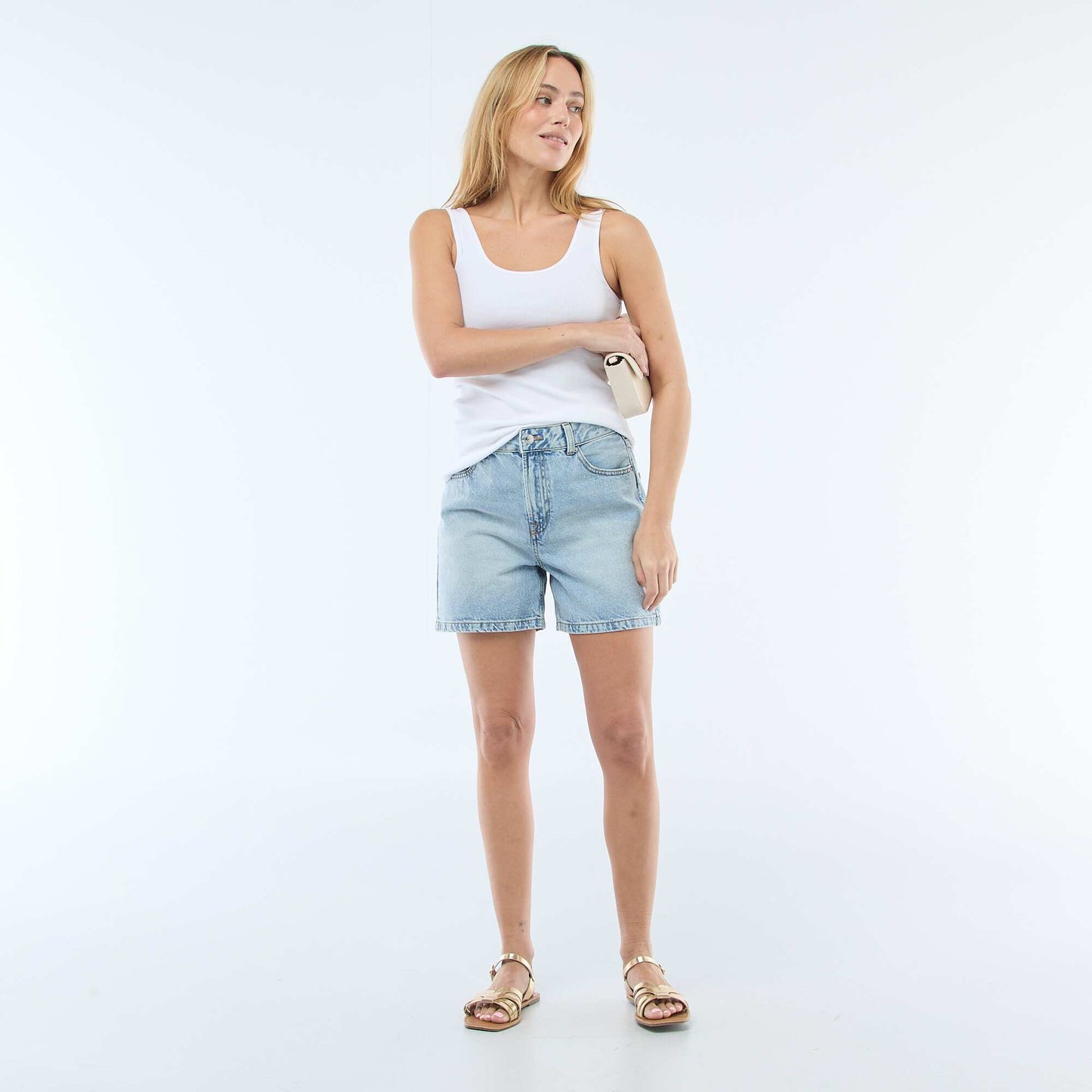 Short en jean taille haute BLEU