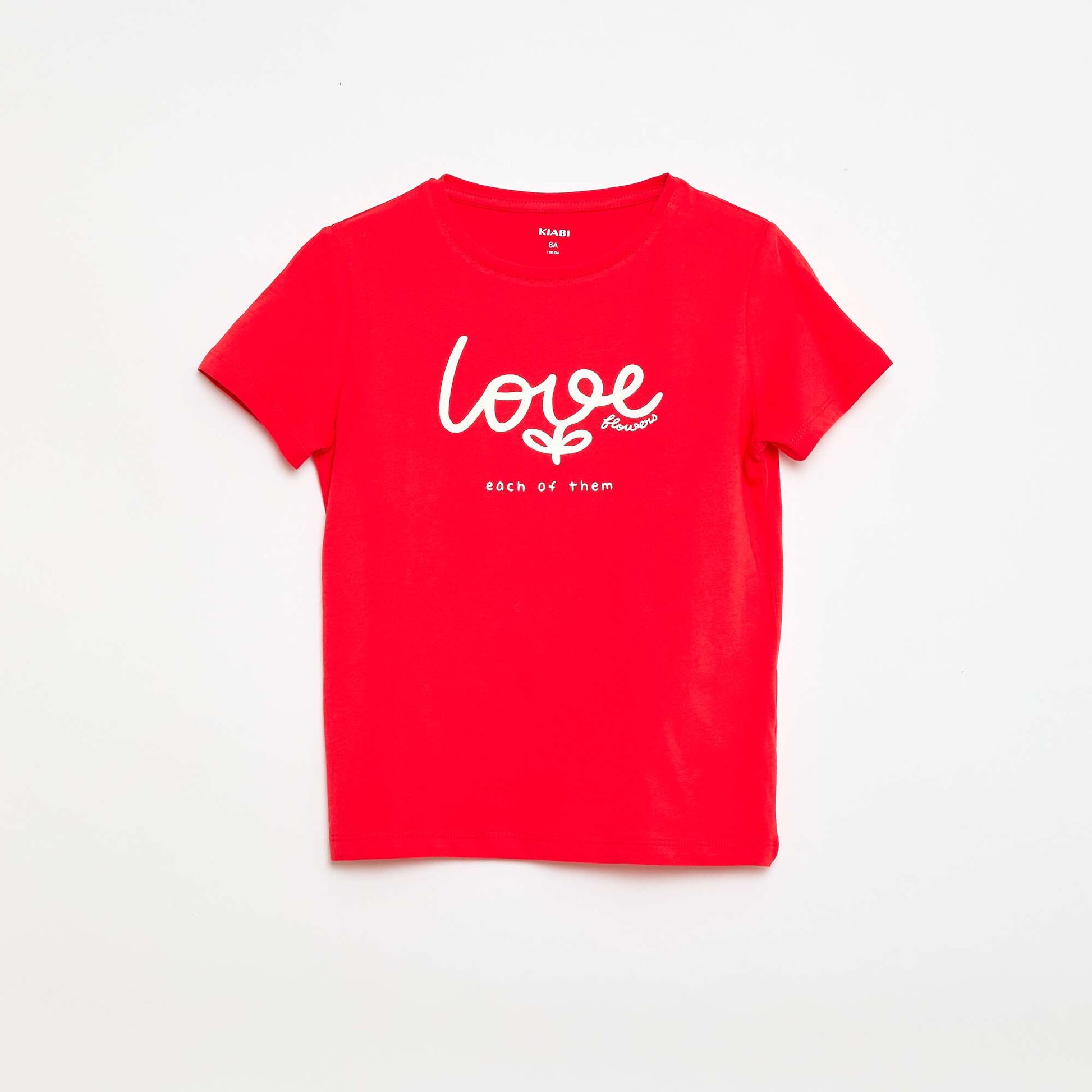T-shirt imprimé message à manches courtes ROUGE