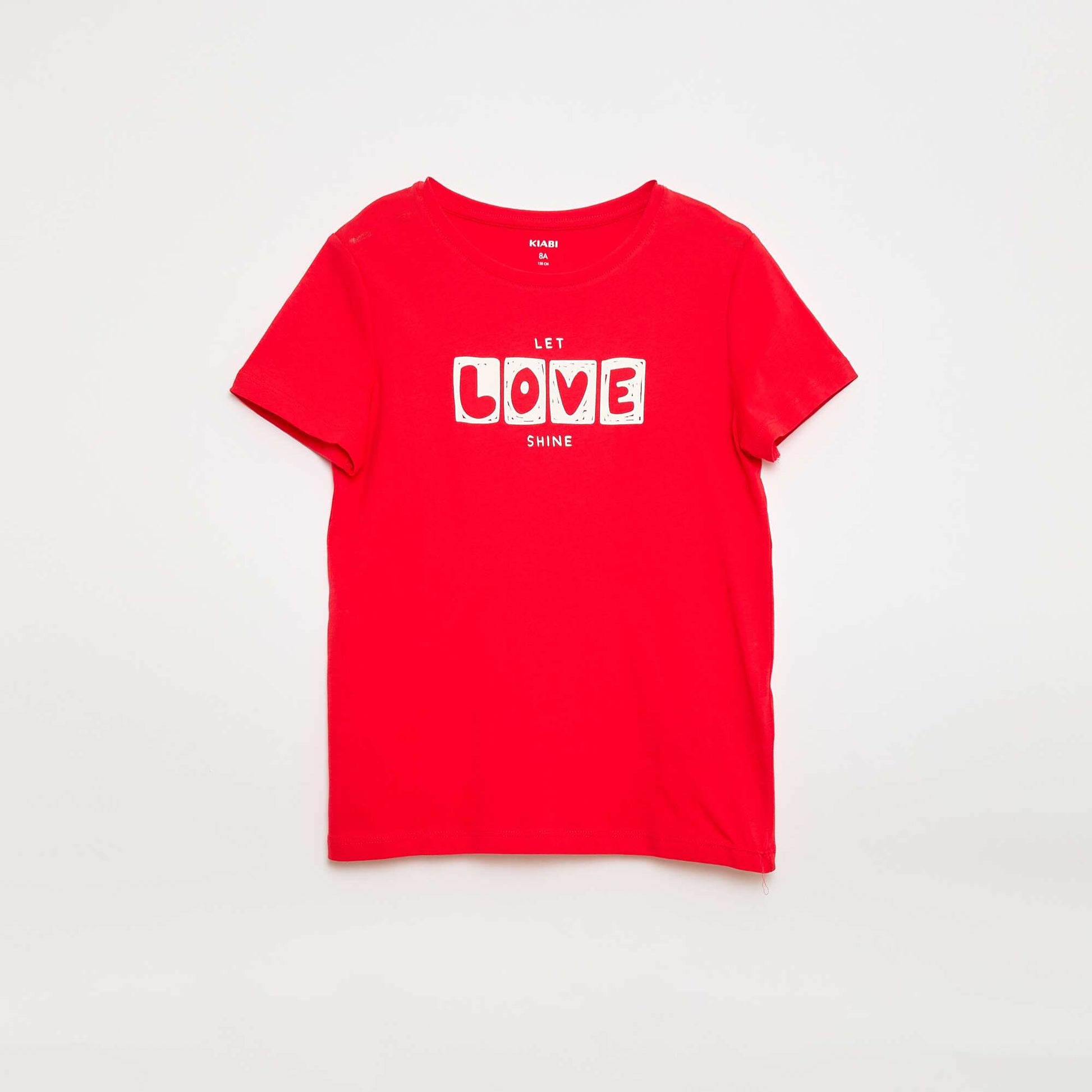 T-shirt imprimé message à manches courtes ROUGE