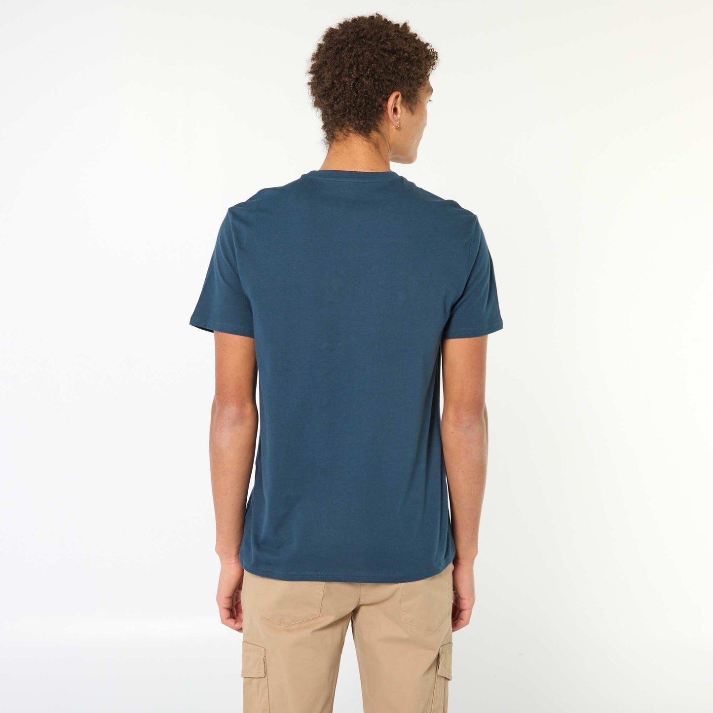 T-shirt imprimé en coton uni BLEU