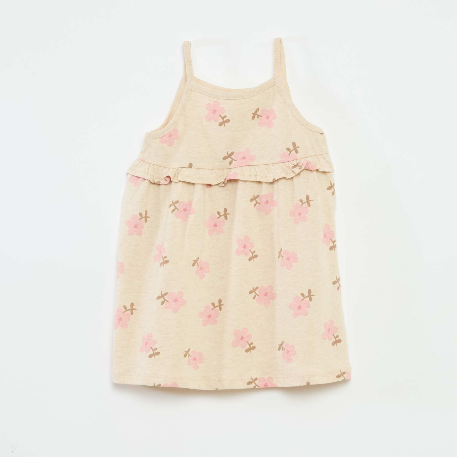 Robe légère à bretelles et avec volants BEIGE