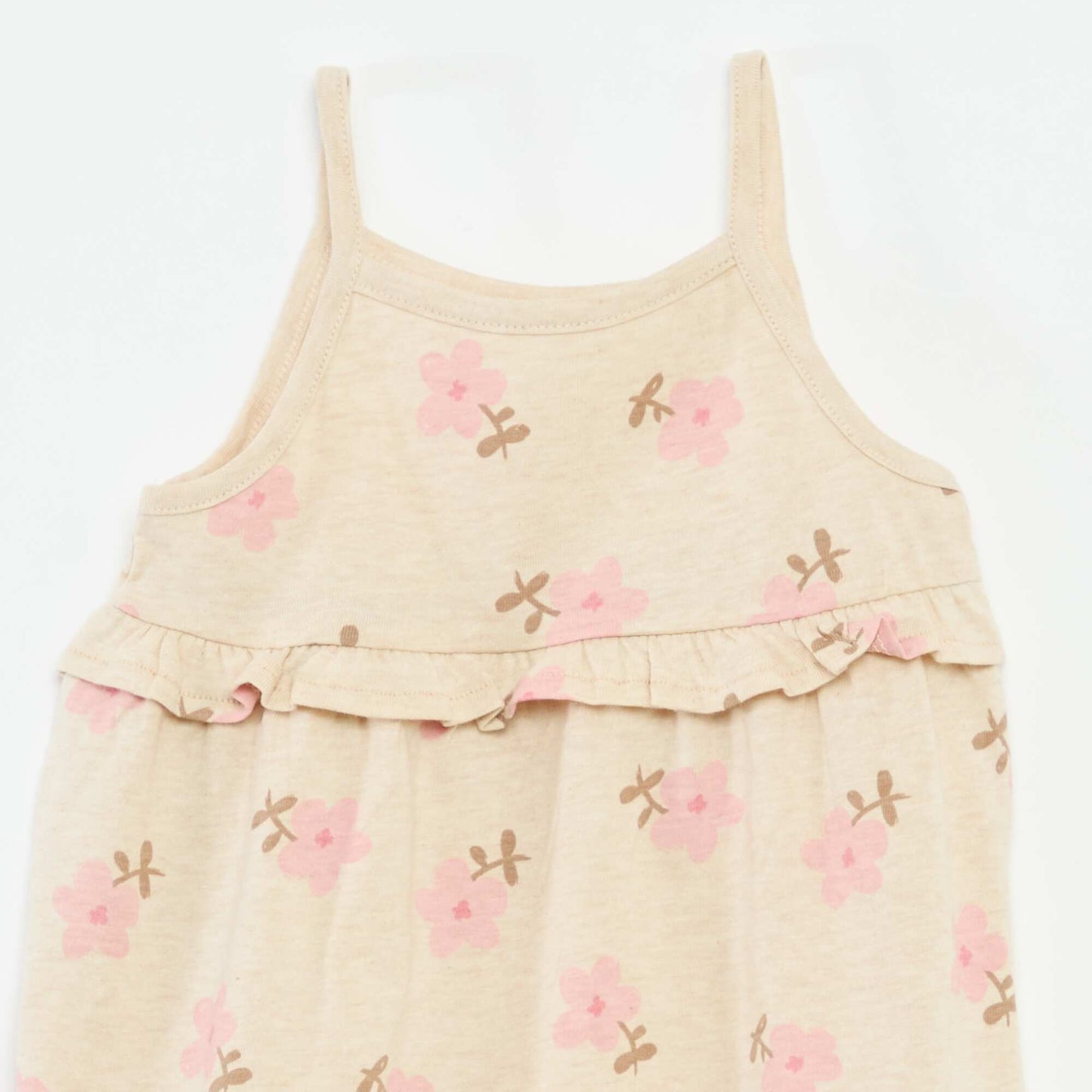 Robe légère à bretelles et avec volants BEIGE