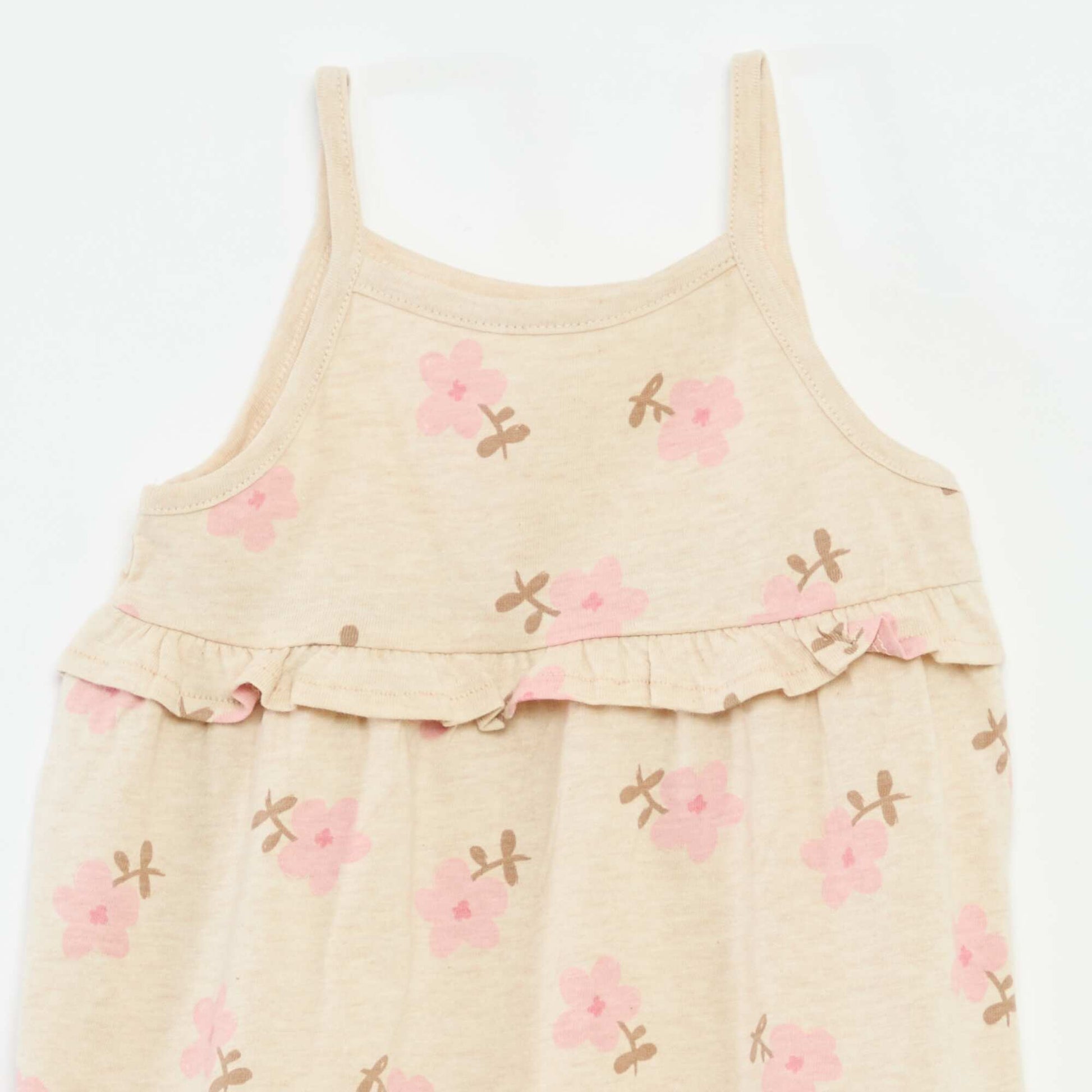 Robe légère à bretelles et avec volants BEIGE