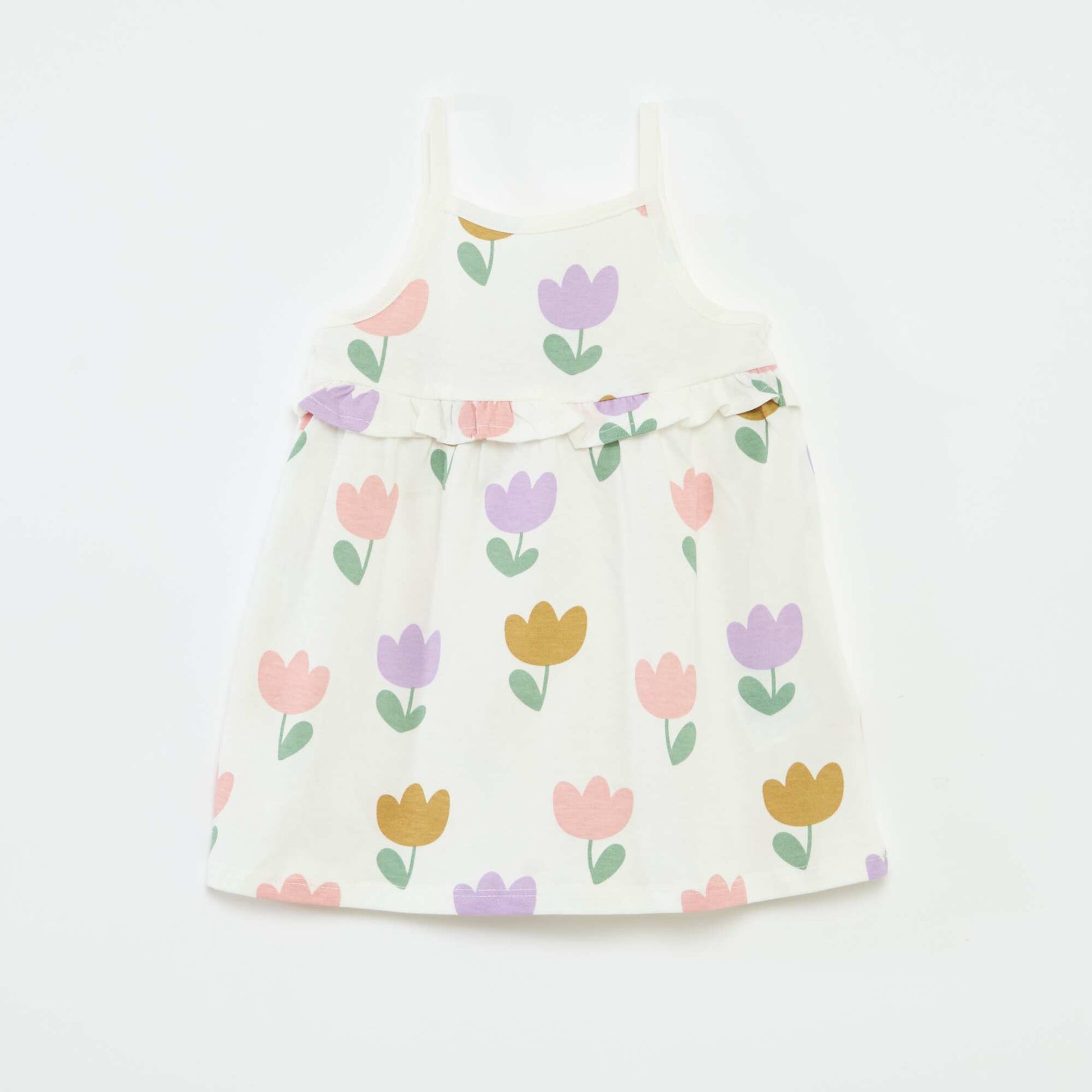 Robe légère à bretelles et avec volants BLANC