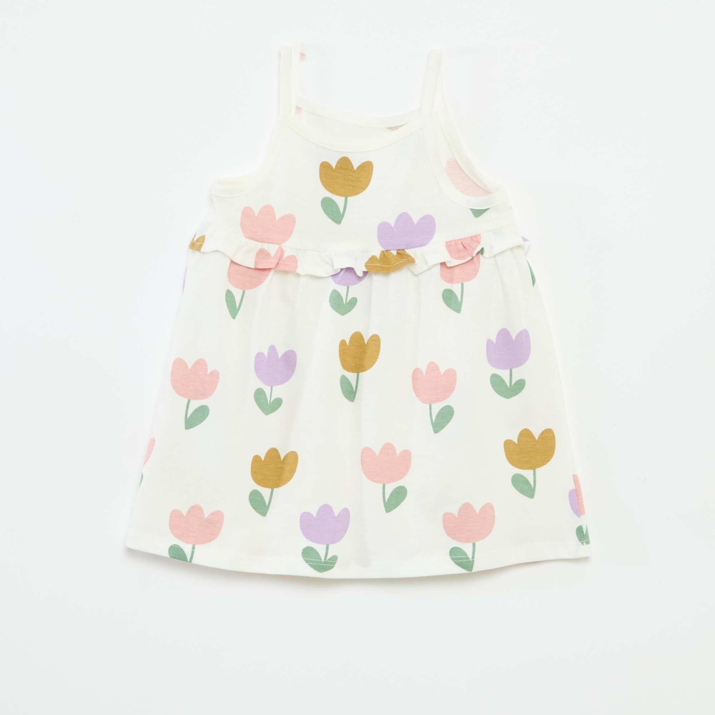 Robe légère à bretelles et avec volants BLANC