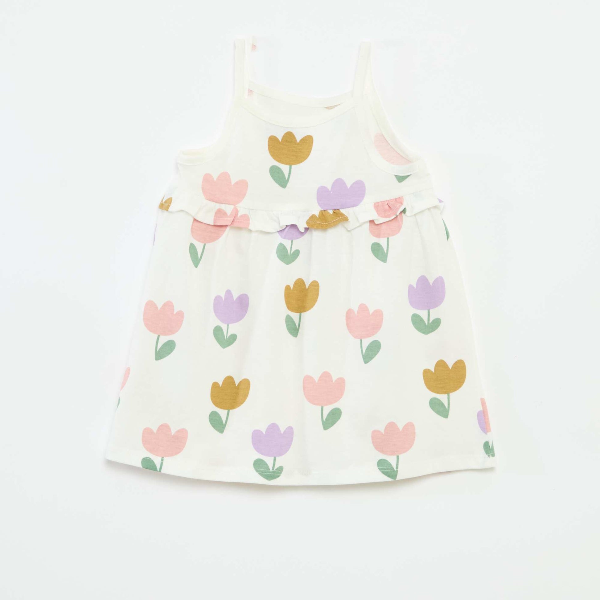 Robe légère à bretelles et avec volants BLANC