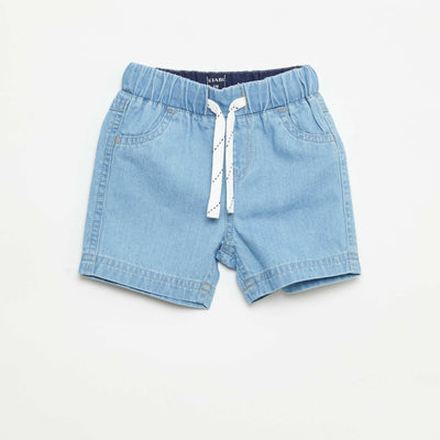 Short en denim avec cordons à la taille BLEU