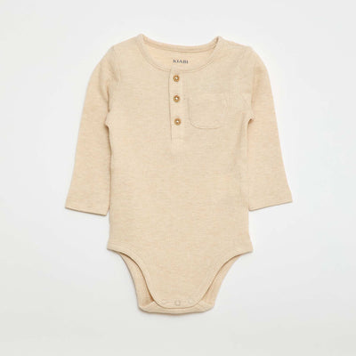 Body manches longues maille gaufrée BEIGE