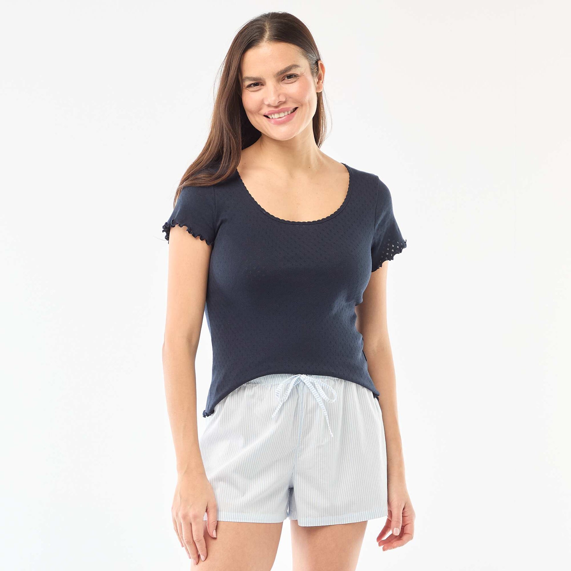 Short de pyjama en popeline BLEU