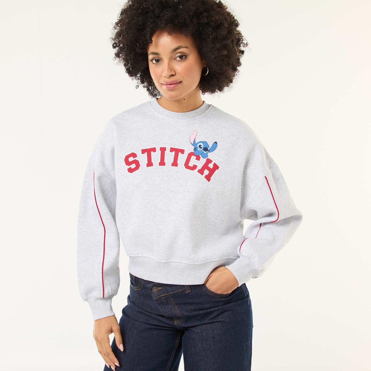 Sweat à col rond 'Stitch' en molleton gratté GRIS