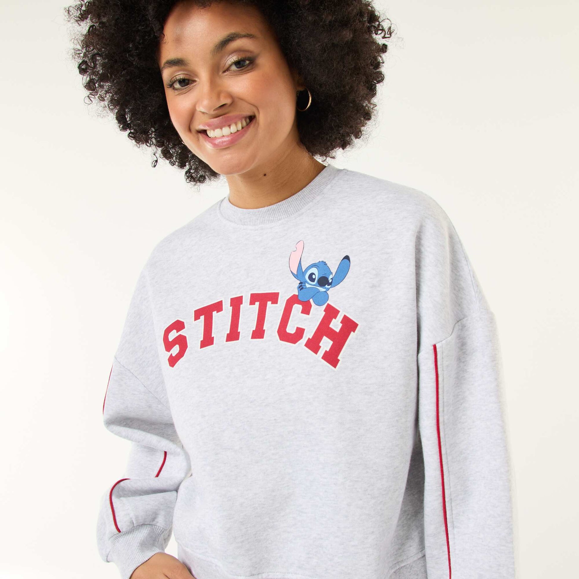 Sweat à col rond 'Stitch' en molleton gratté GRIS