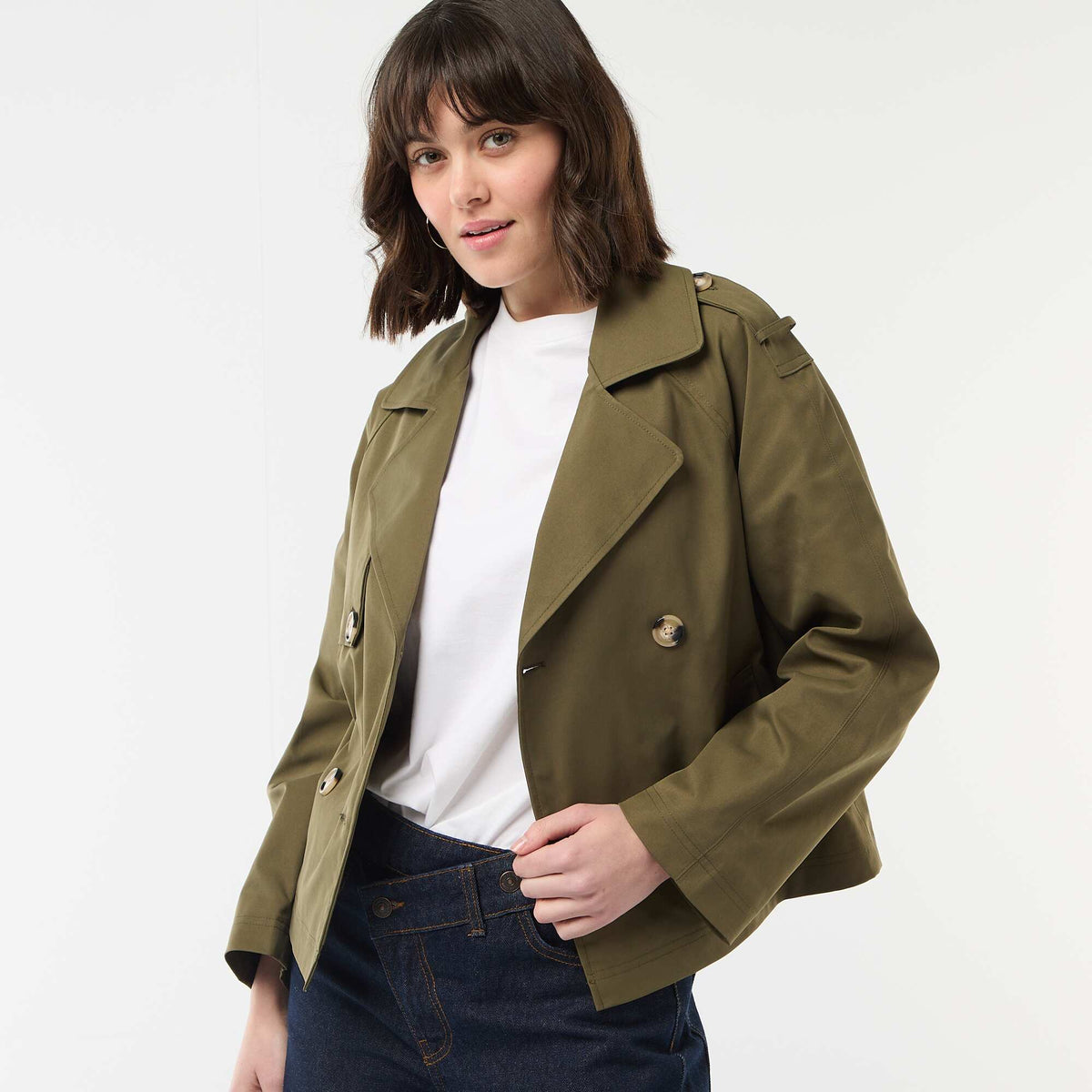 Trench court en coton KAKI