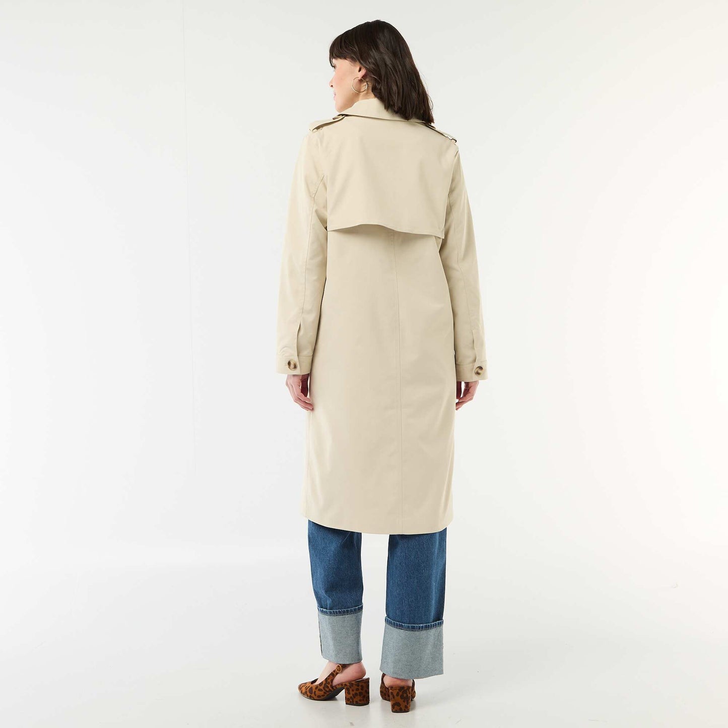 Trench mi-long à col chemiser BEIGE