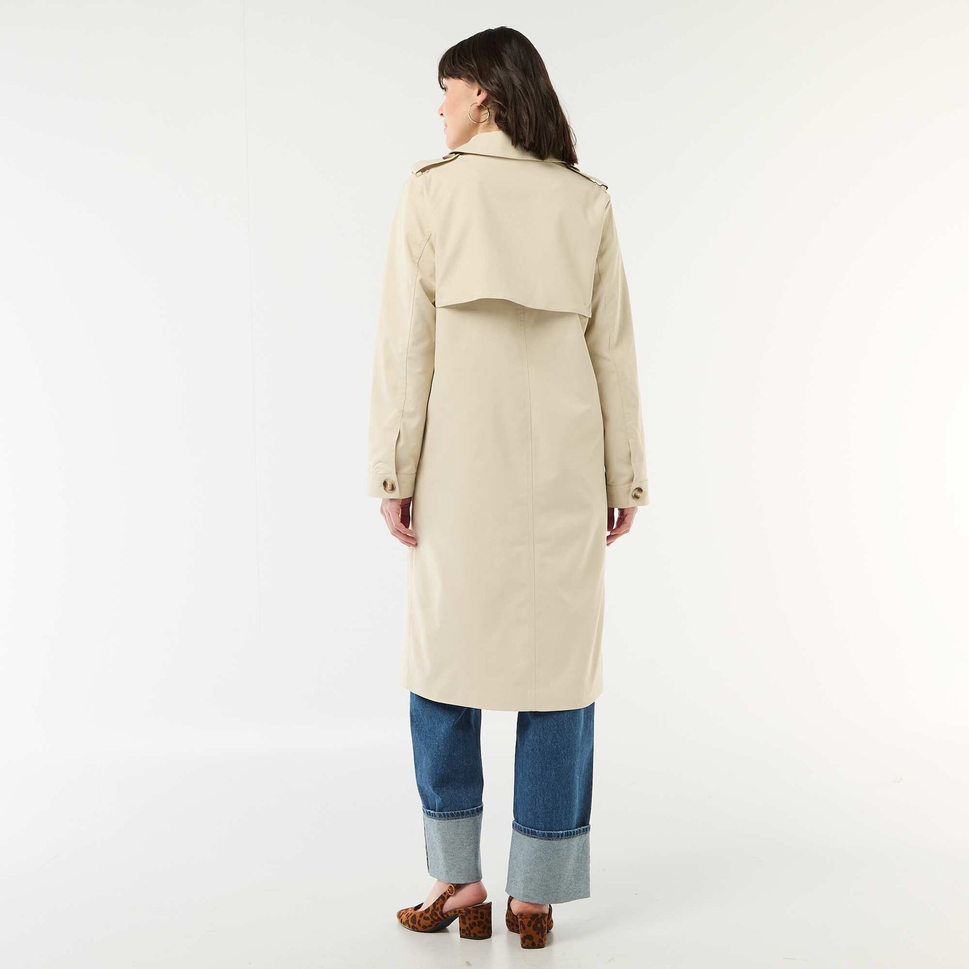 Trench mi-long à col chemiser BEIGE