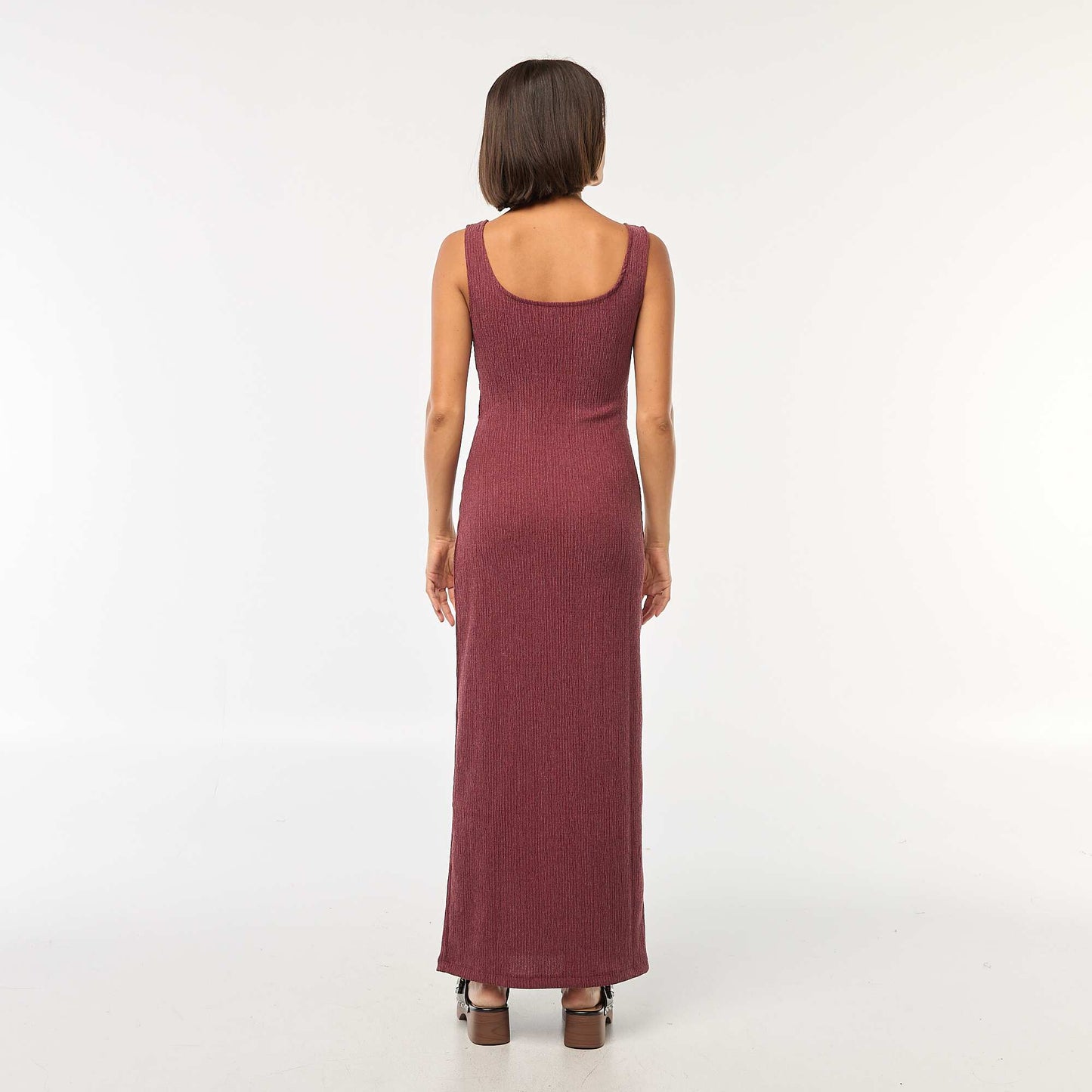 Robe midi en matière gaufrée ajourée sur les côtés ROUGE