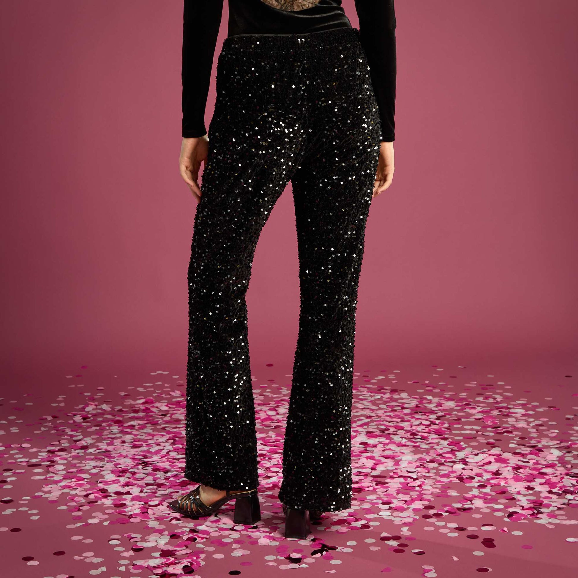 Pantalon flare à sequins NOIR