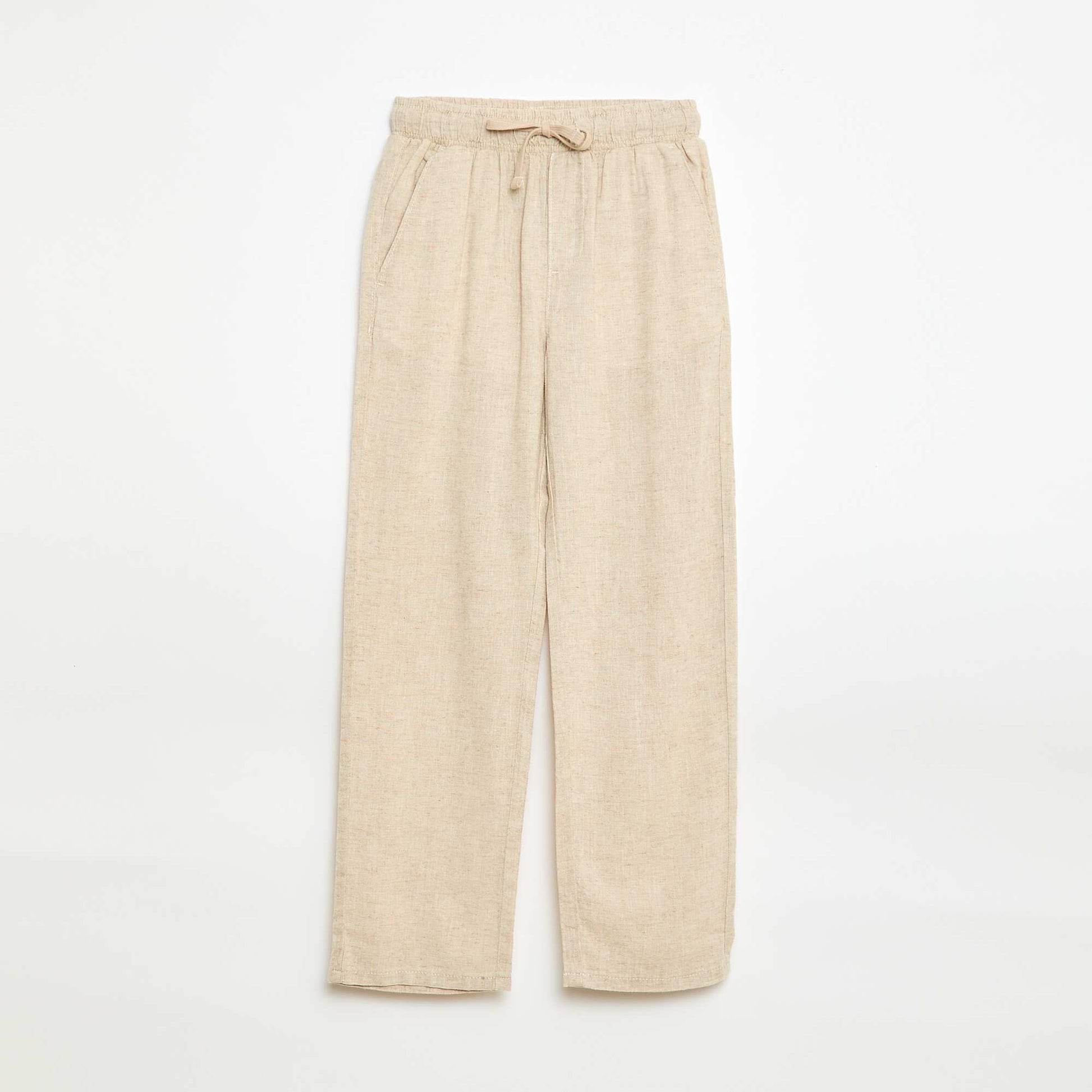 Pantalon en lin mélangé regular fit BEIGE