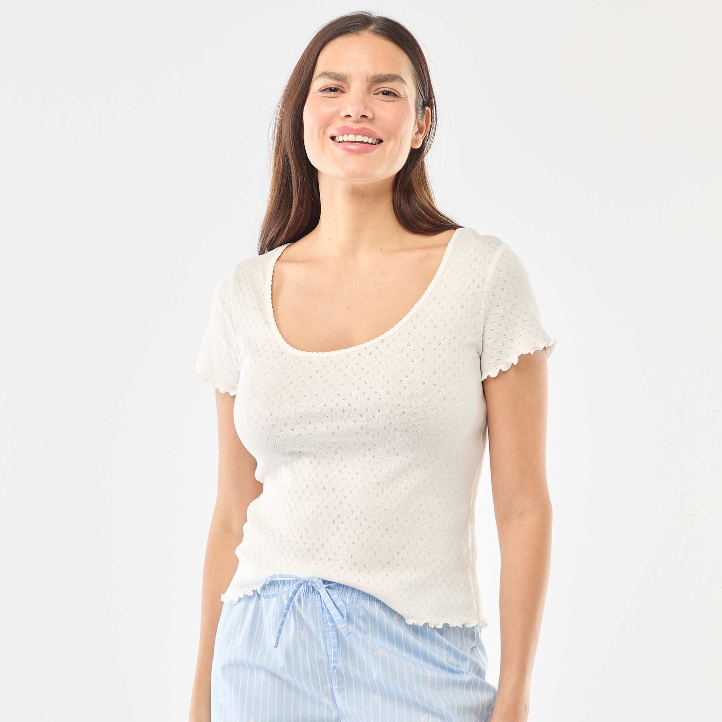 Tee-shirt de pyjama en maille pointelle BLANC