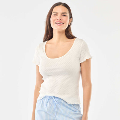 Tee-shirt de pyjama en maille pointelle BLANC