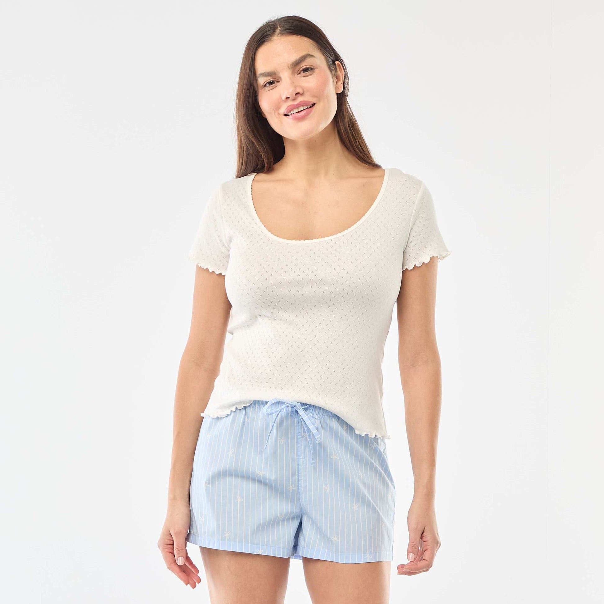 Tee-shirt de pyjama en maille pointelle BLANC