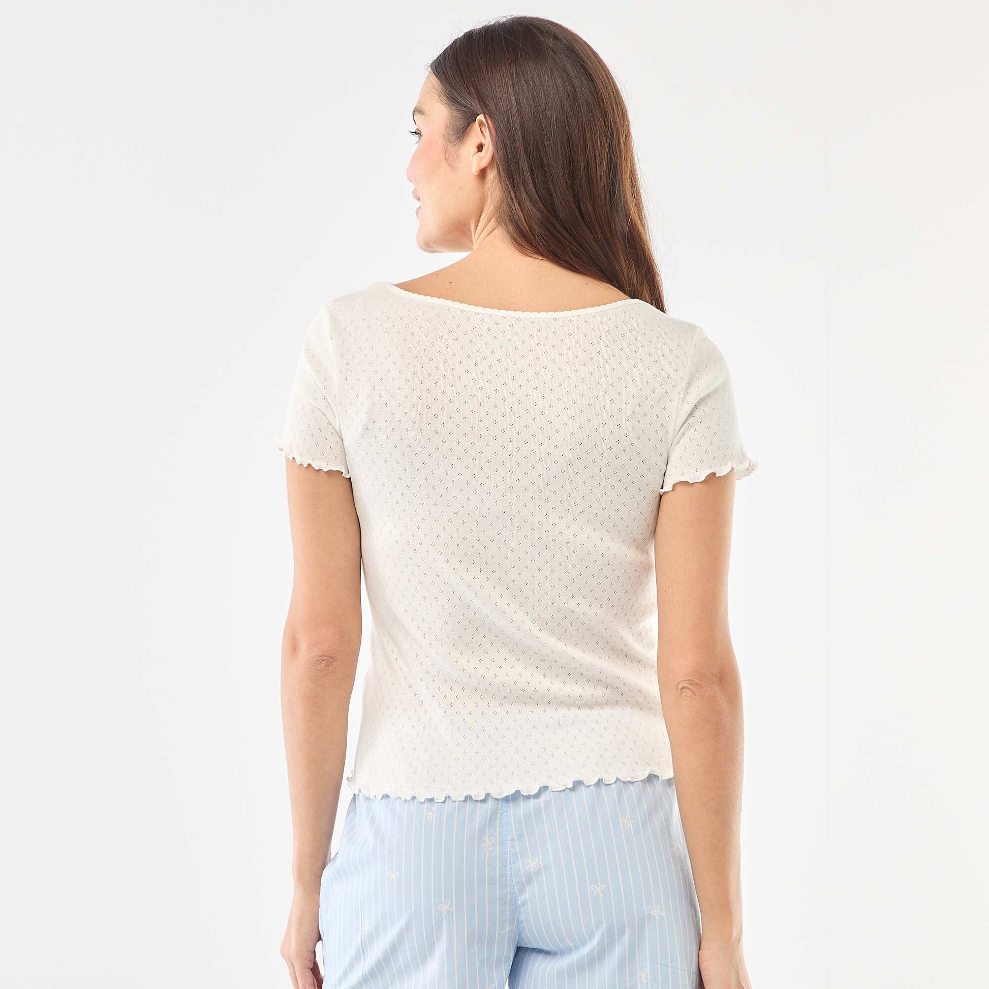 Tee-shirt de pyjama en maille pointelle BLANC