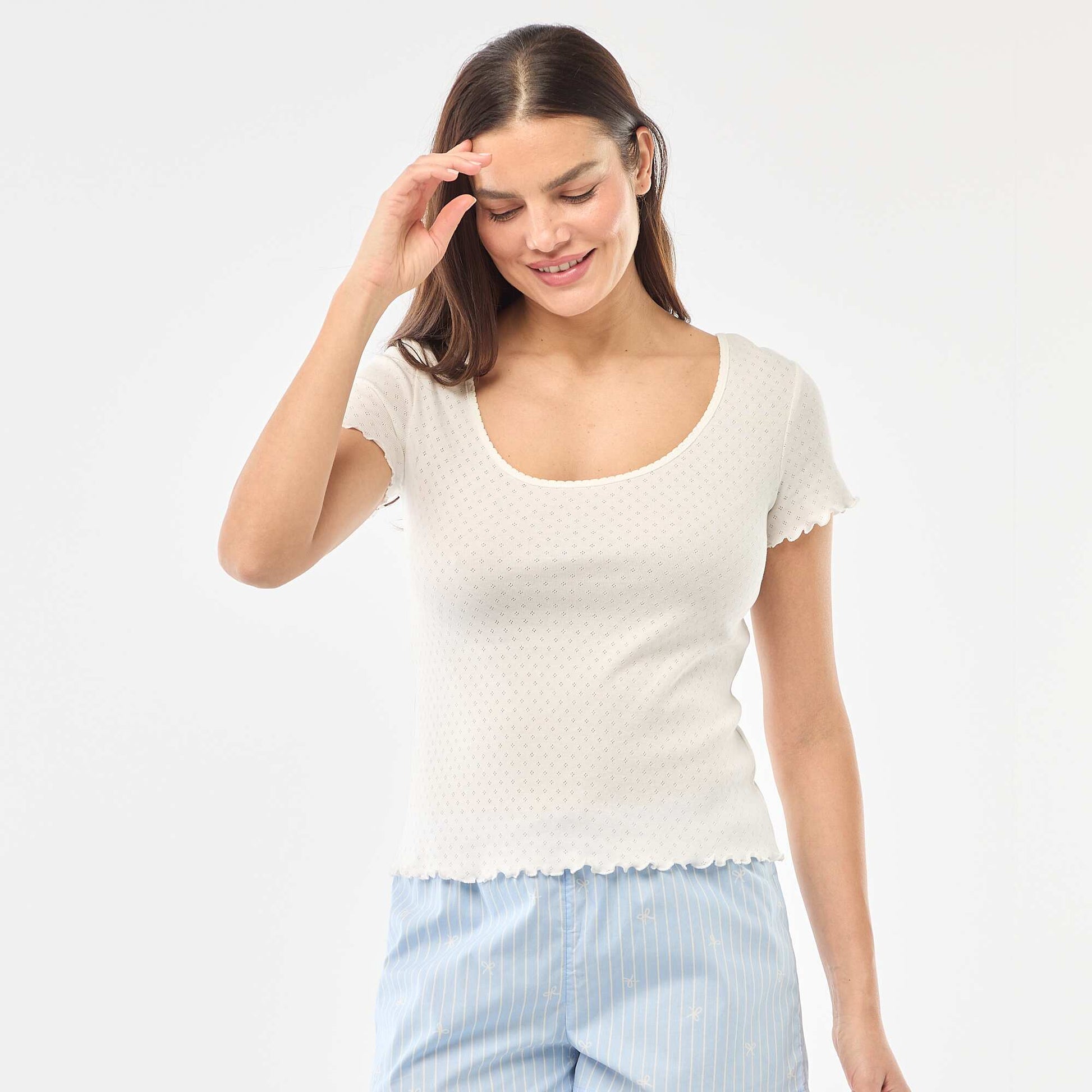 Tee-shirt de pyjama en maille pointelle BLANC