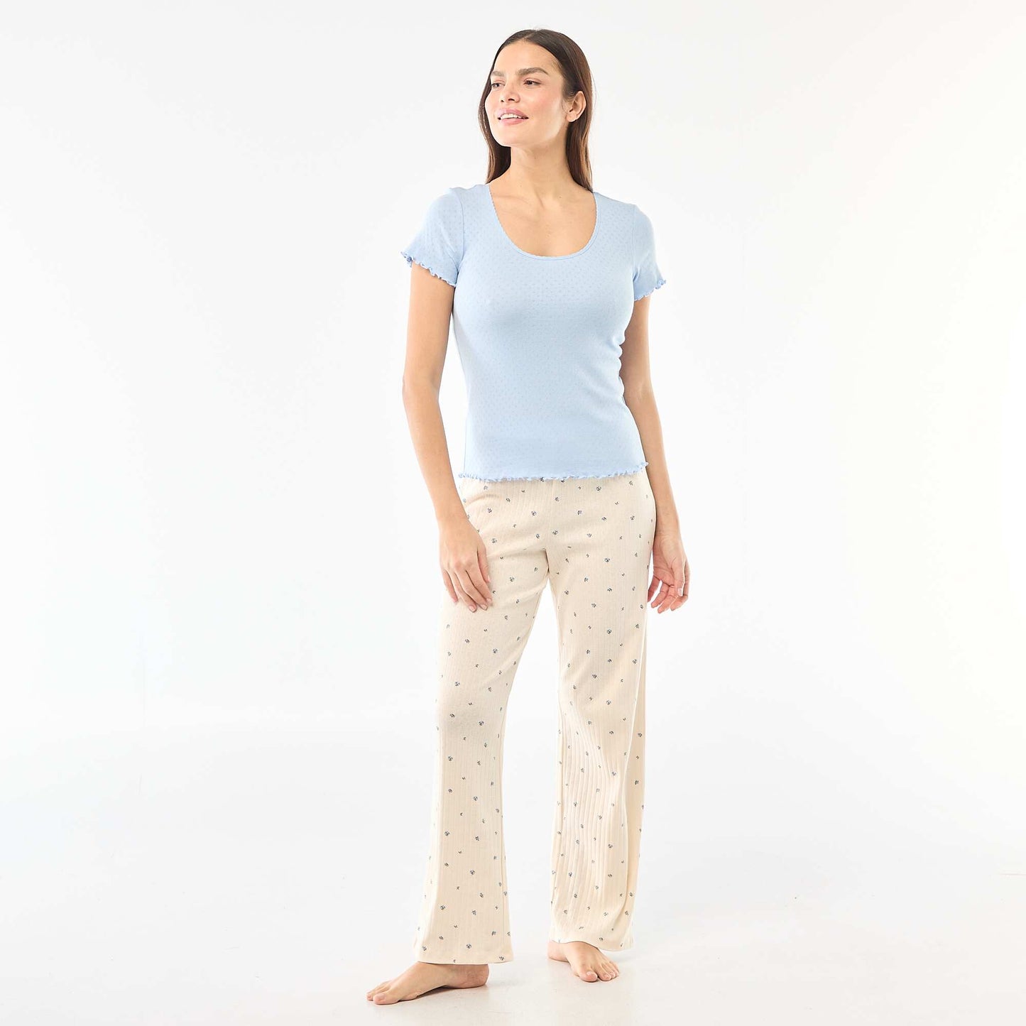 Tee-shirt de pyjama en maille pointelle BLEU