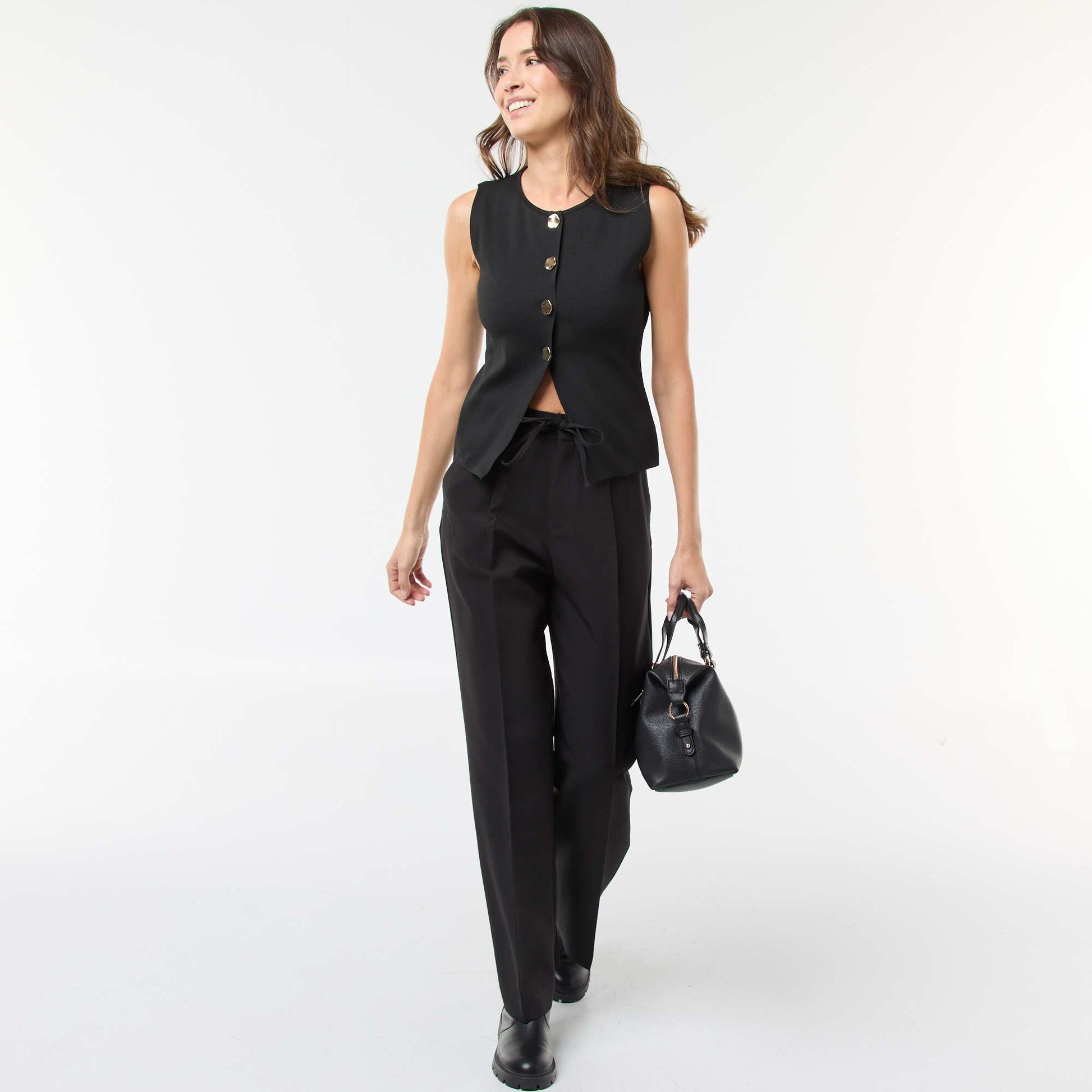 Pantalon large avec lien ceinture NOIR