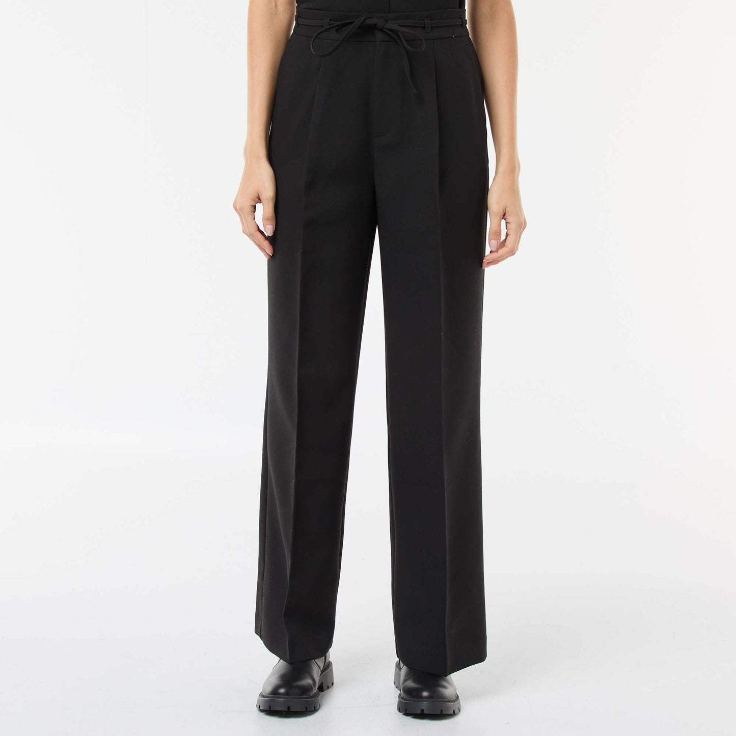 Pantalon large avec lien ceinture NOIR