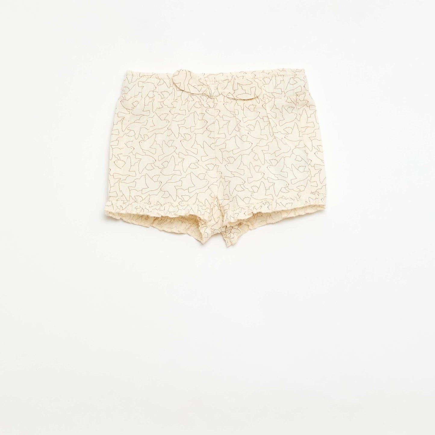 Short en coton tissé en coton et lin BEIGE